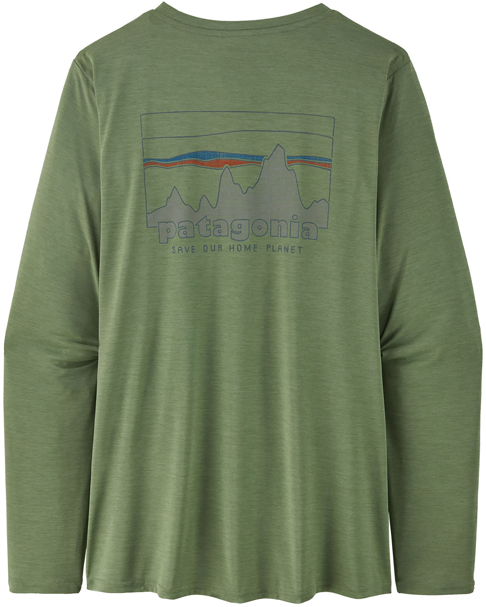 Patagonia Long Sleeve Capilene Cool Daily Graphic Women’s T Shirt - 73 Skyline/Sedge Green XL