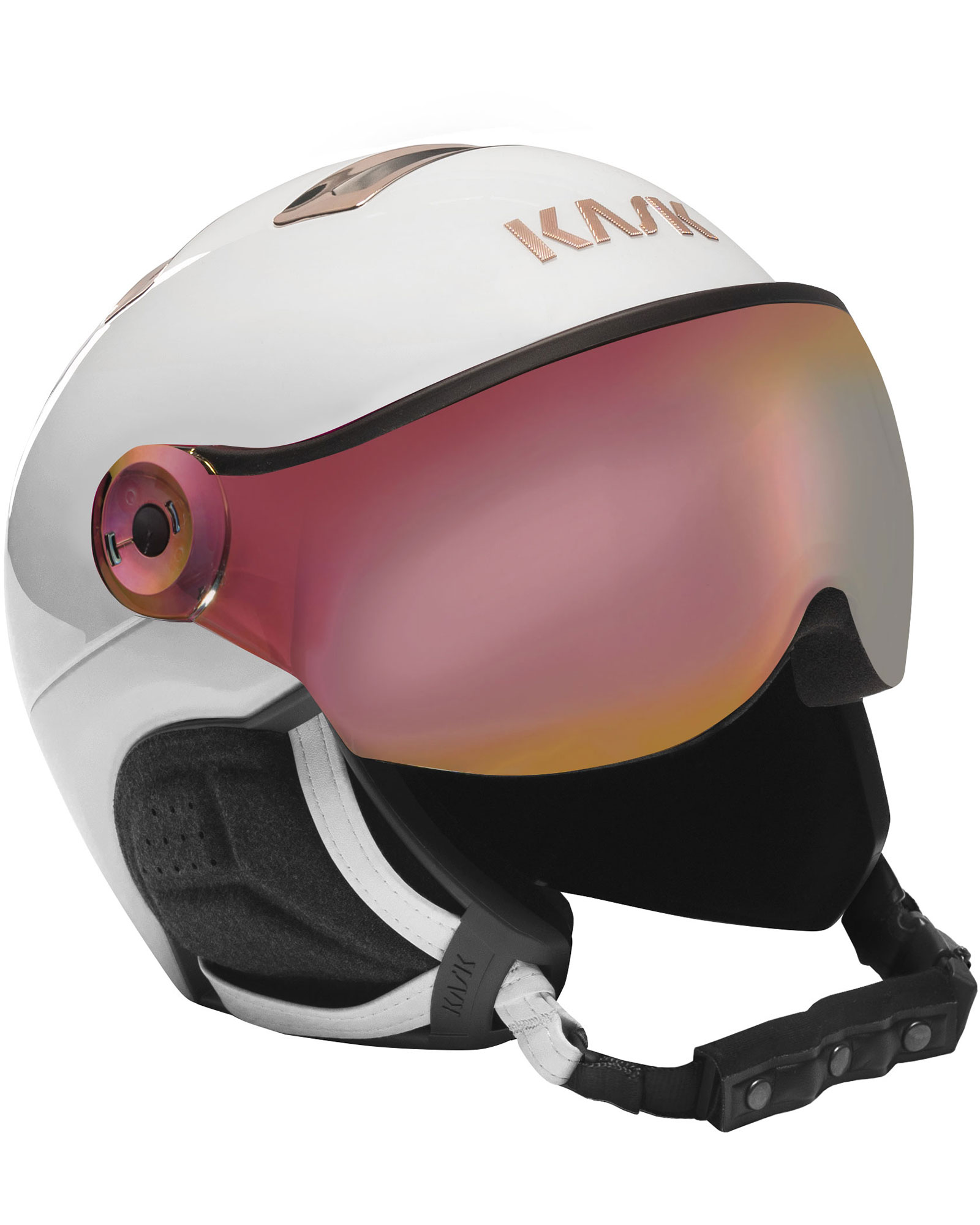 KASK Chrome Visor Helmet - White/Pink Gold - Pink Gold Mirror Visor S