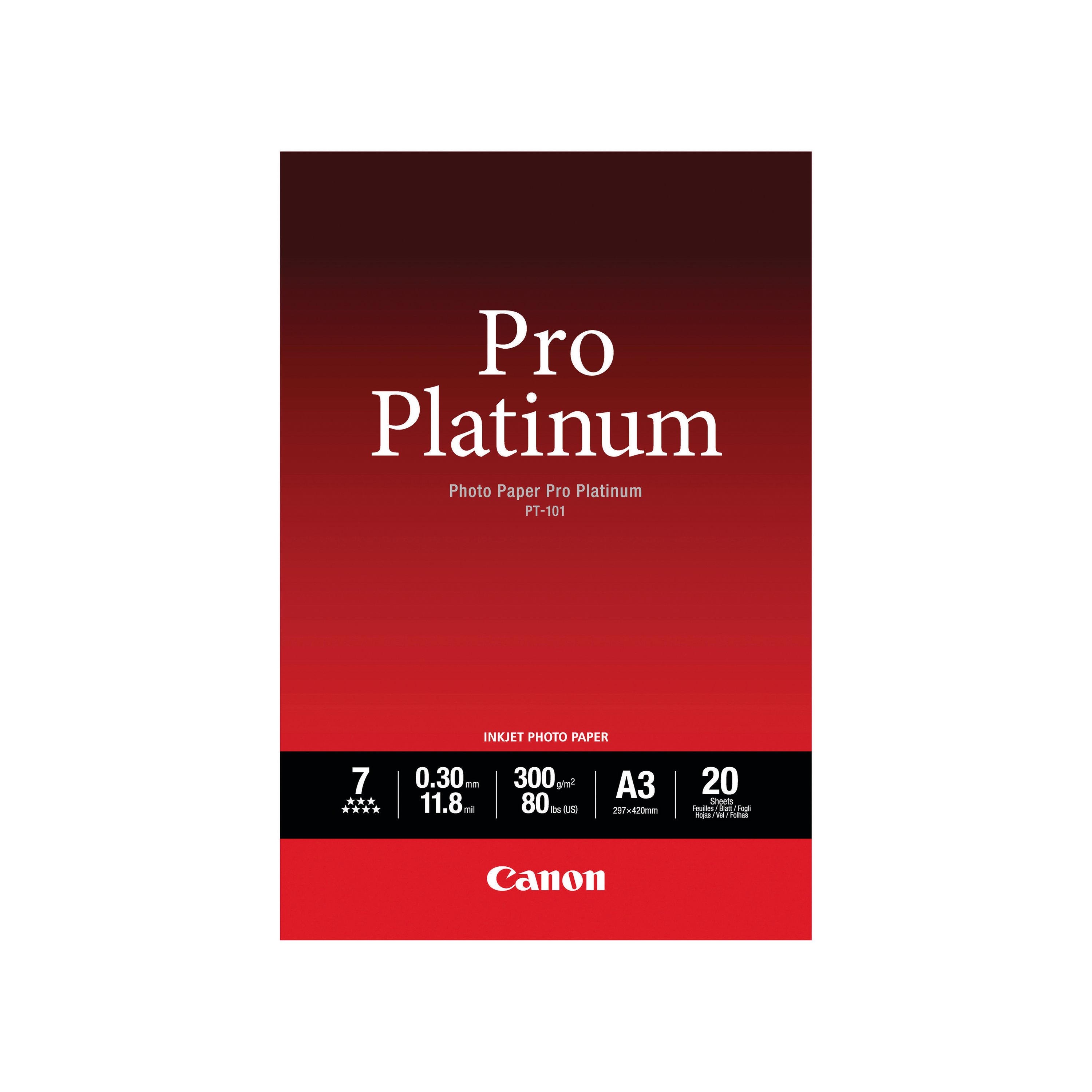 Image of Canon PT-101 Pro A3 Platinum Photo Paper (Pack of 20) 2768B017