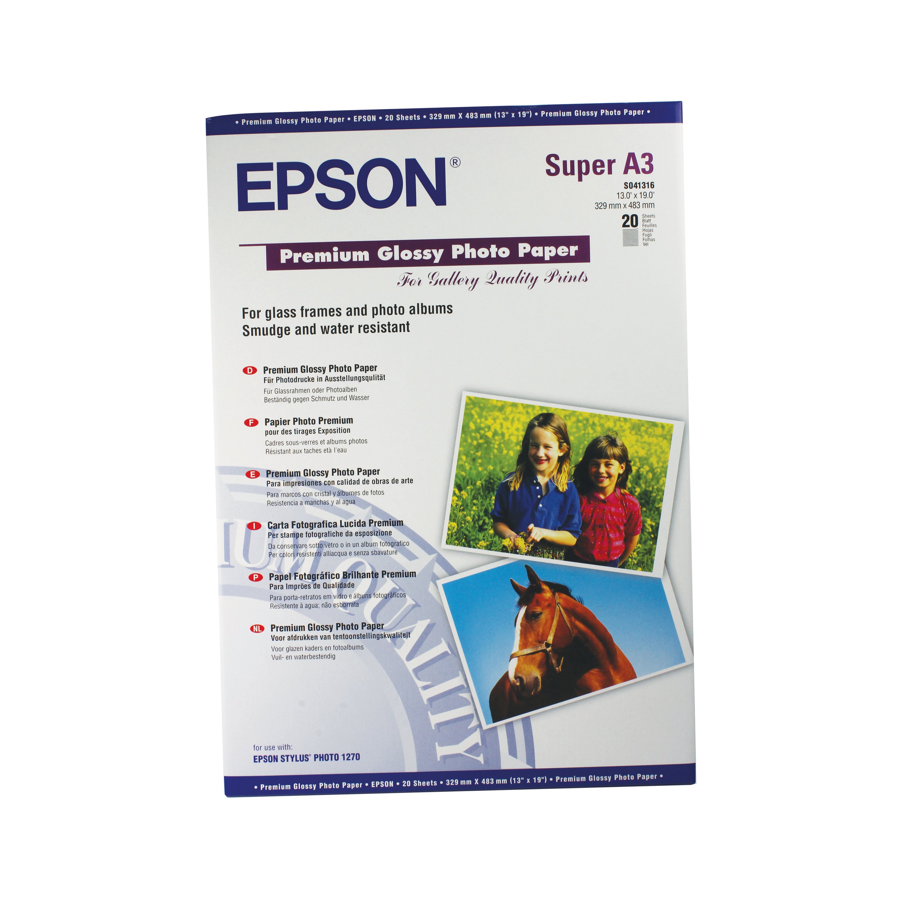 Image of Epson Premium Glossy Photo Paper A3+ 255gsm (Pack of 20) C13S041316