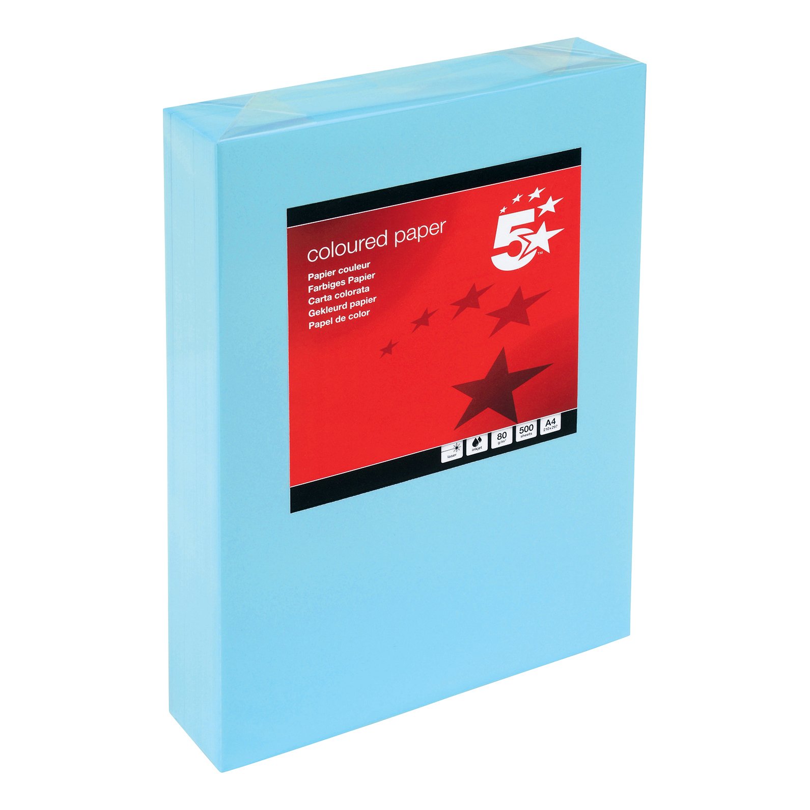 Image of 5 Star Office Coloured Copier Paper Multifunctional 80gsm A4 Medium Blue Ream-Wrapped (Pack of 500)