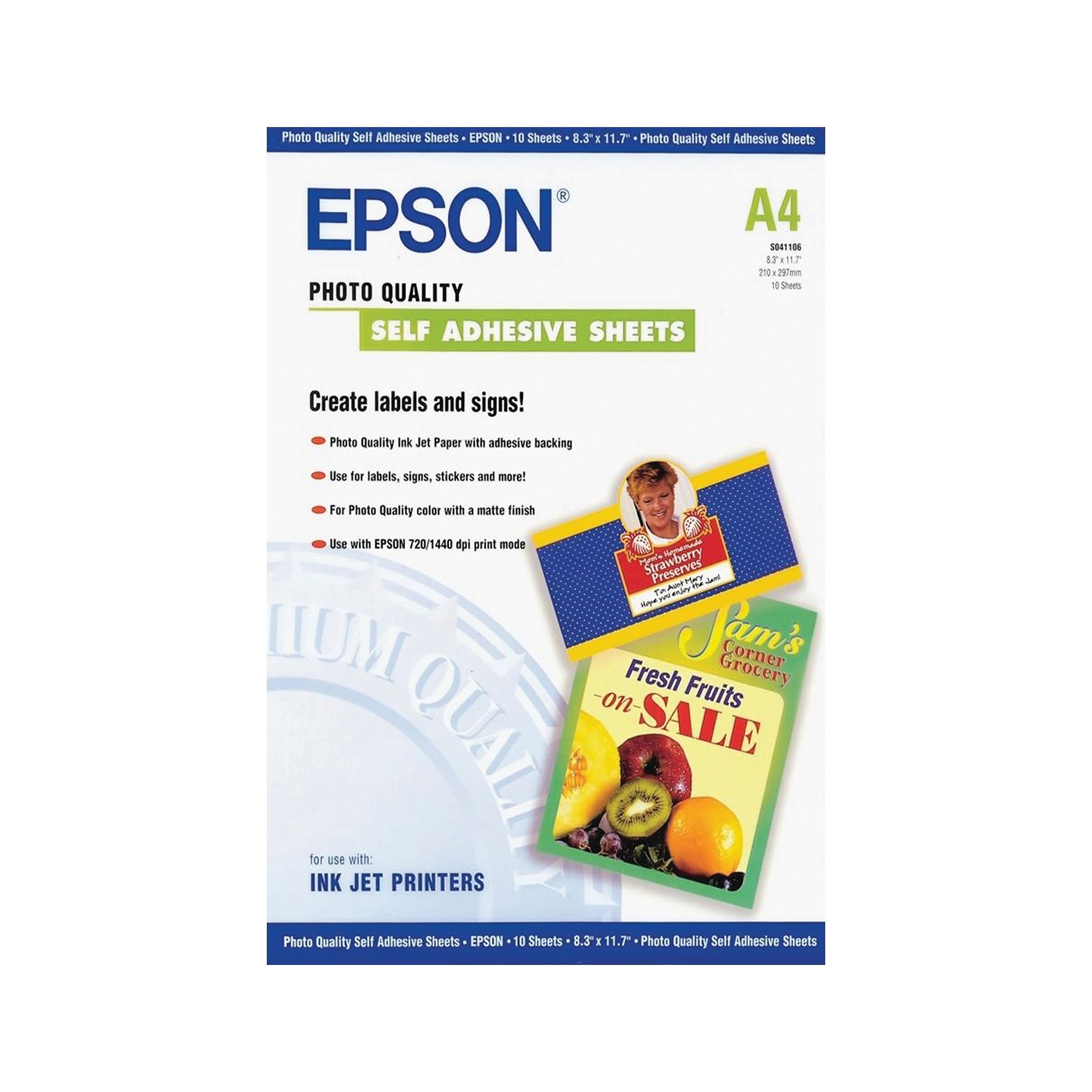 Image of Epson Self-Adhesive Photo Paper A4 (Pack of 10) C13S041106