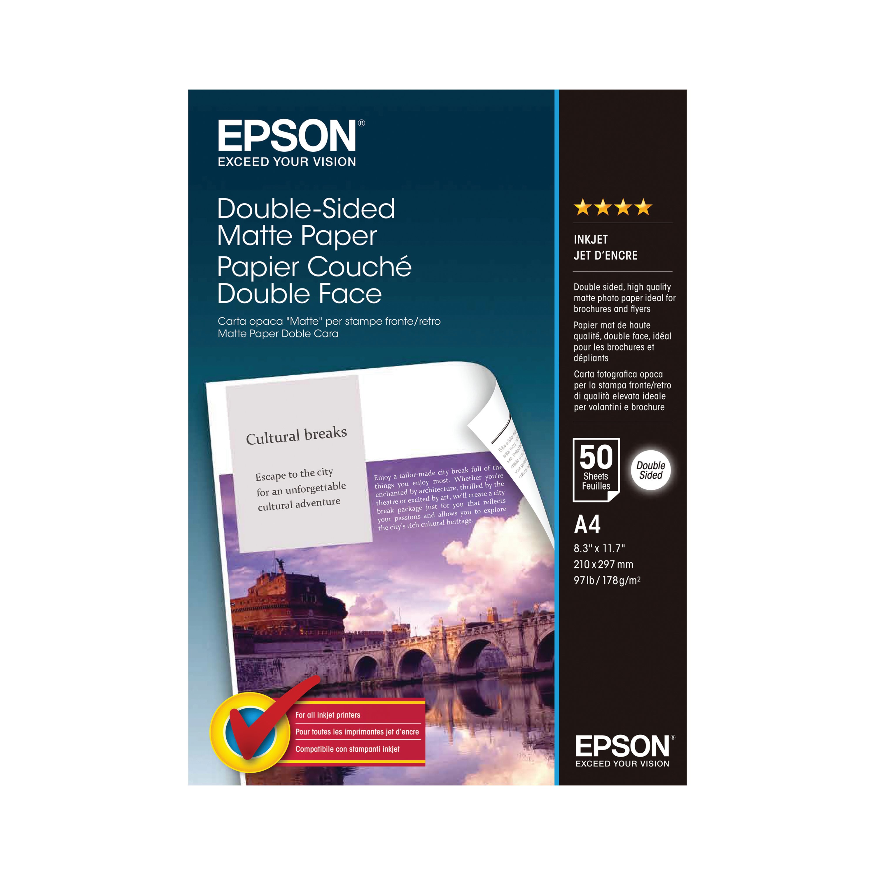 Image of Epson Double-Sided Matte A4 Photo Paper Heavyweight (Pack of 50) C13S041569