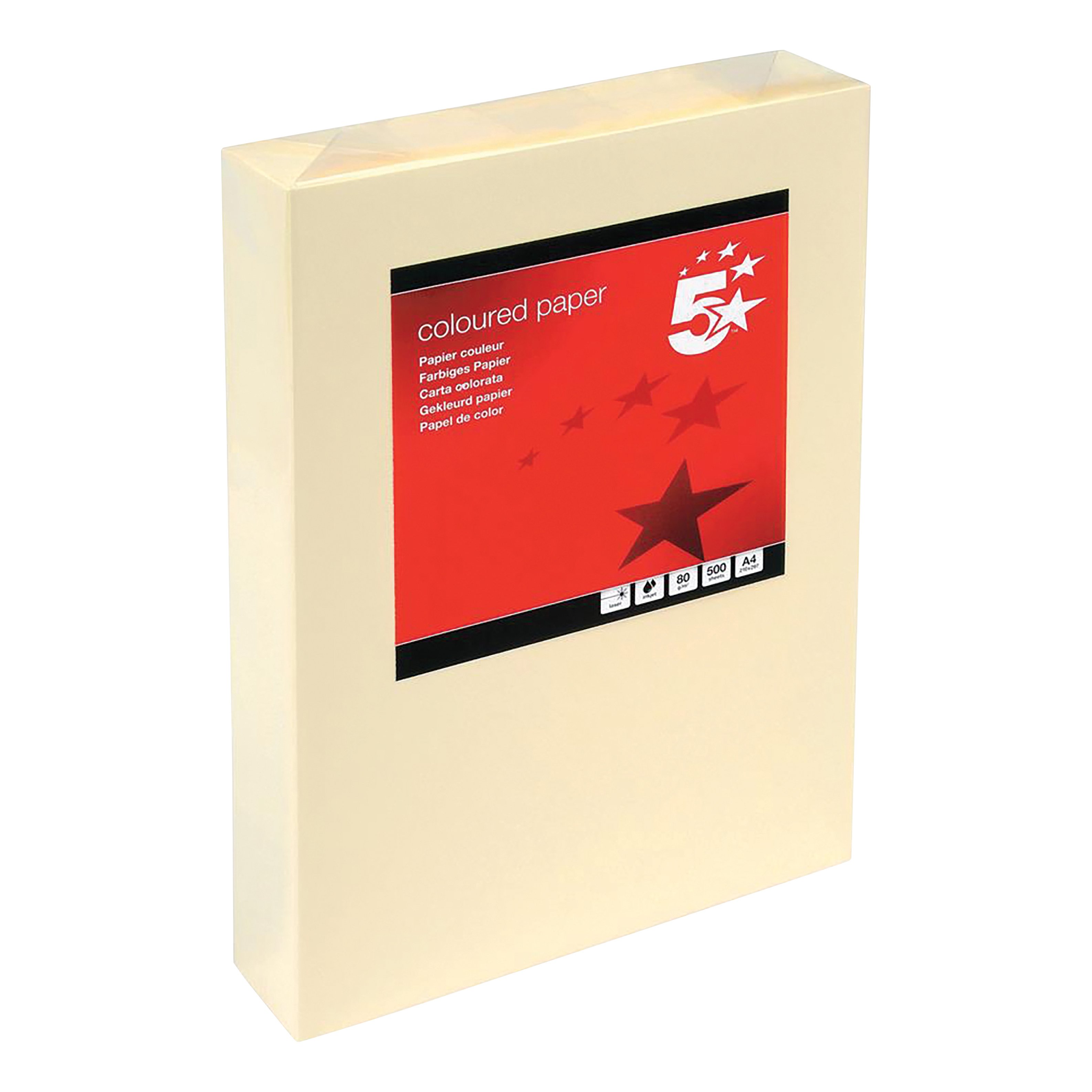 Image of 5 Star Office Coloured Copier Paper Multifunctional 80gsm A4 Light Cream Ream-Wrapped (Pack of 500)