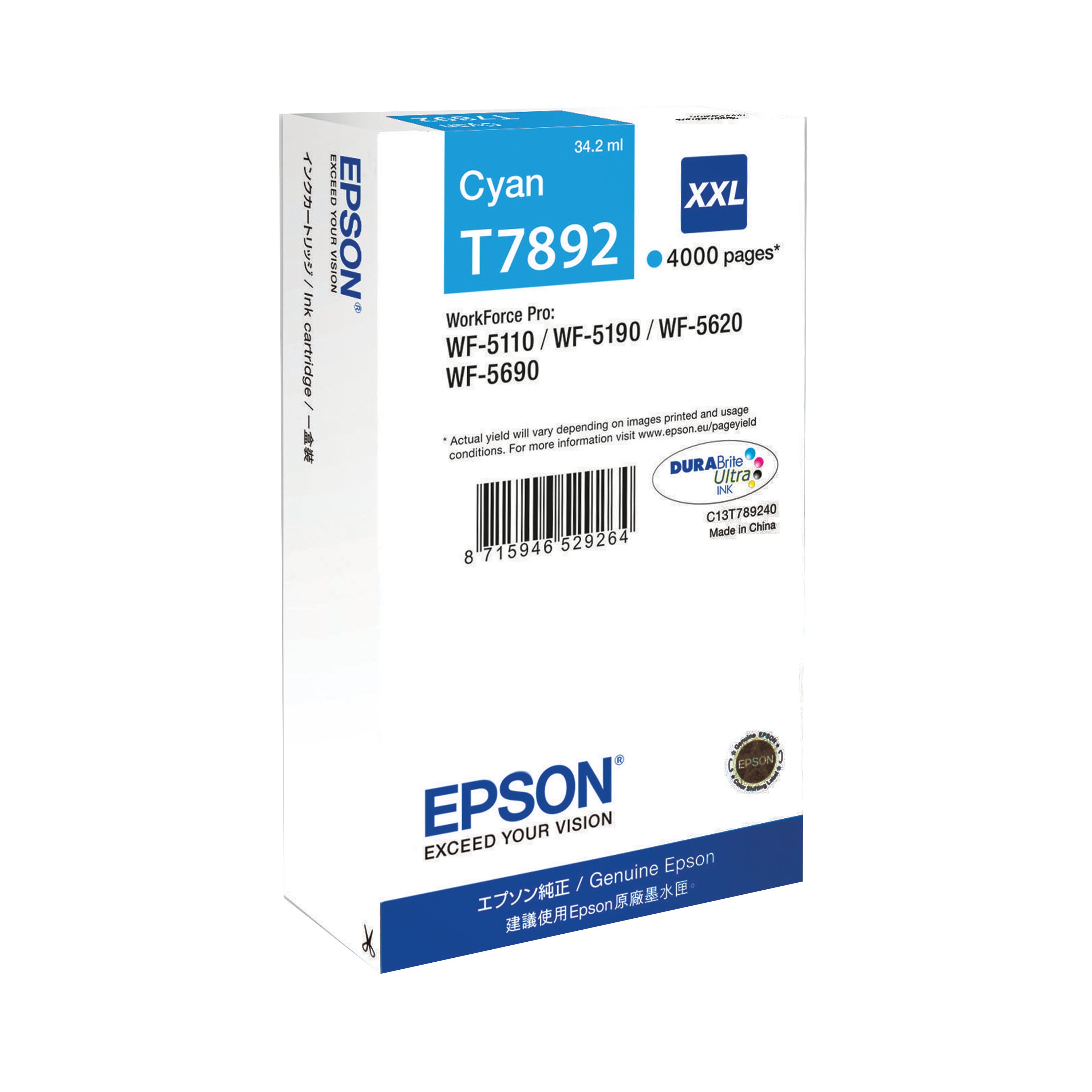 Image of Epson T7892 DURABrite Ultra Ink Cartridge Extra High Yield Cyan C13T789240