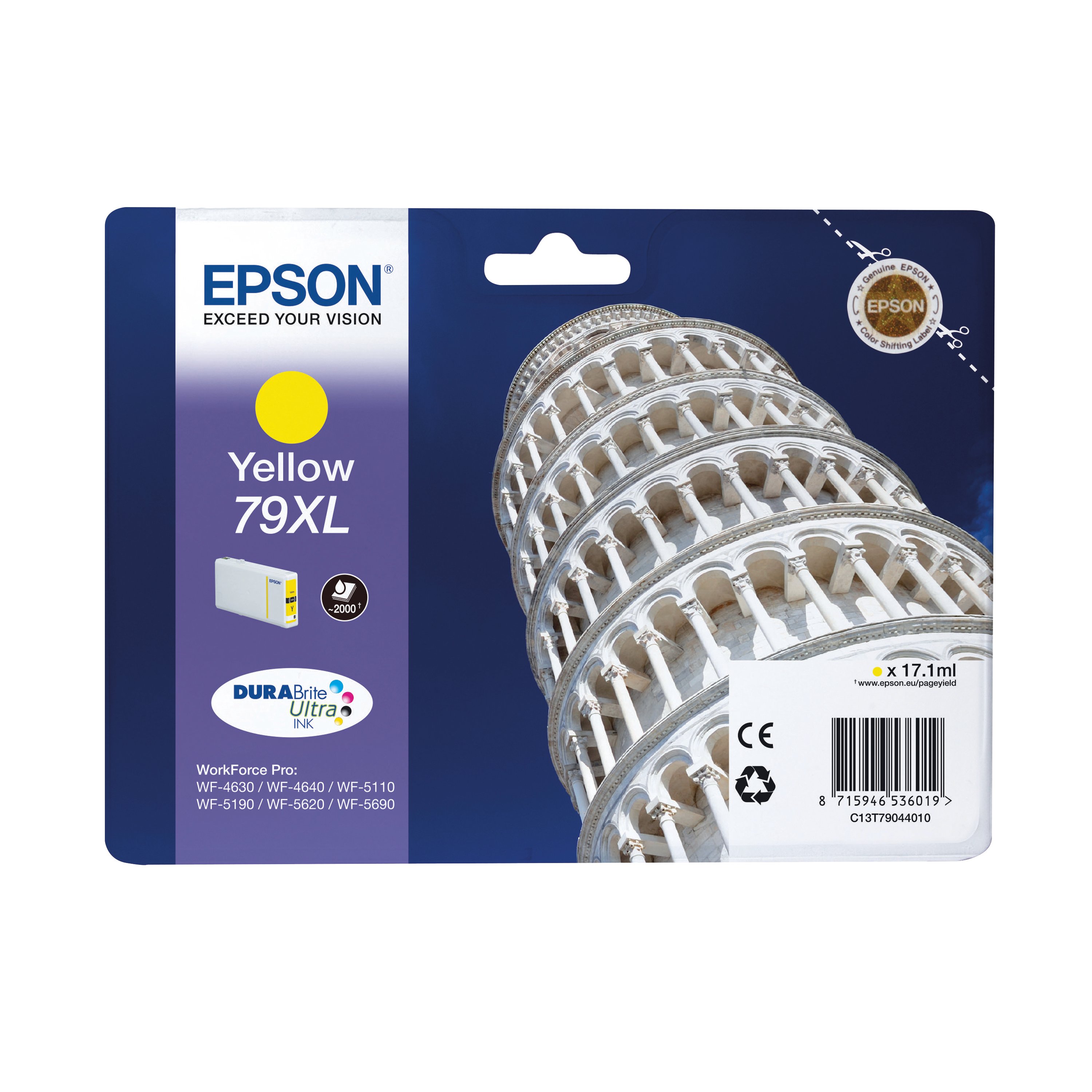 Image of Epson 79XL Tower of Pisa DURABrite Ultra Ink Cartridge High Yield Yellow C13T79044010