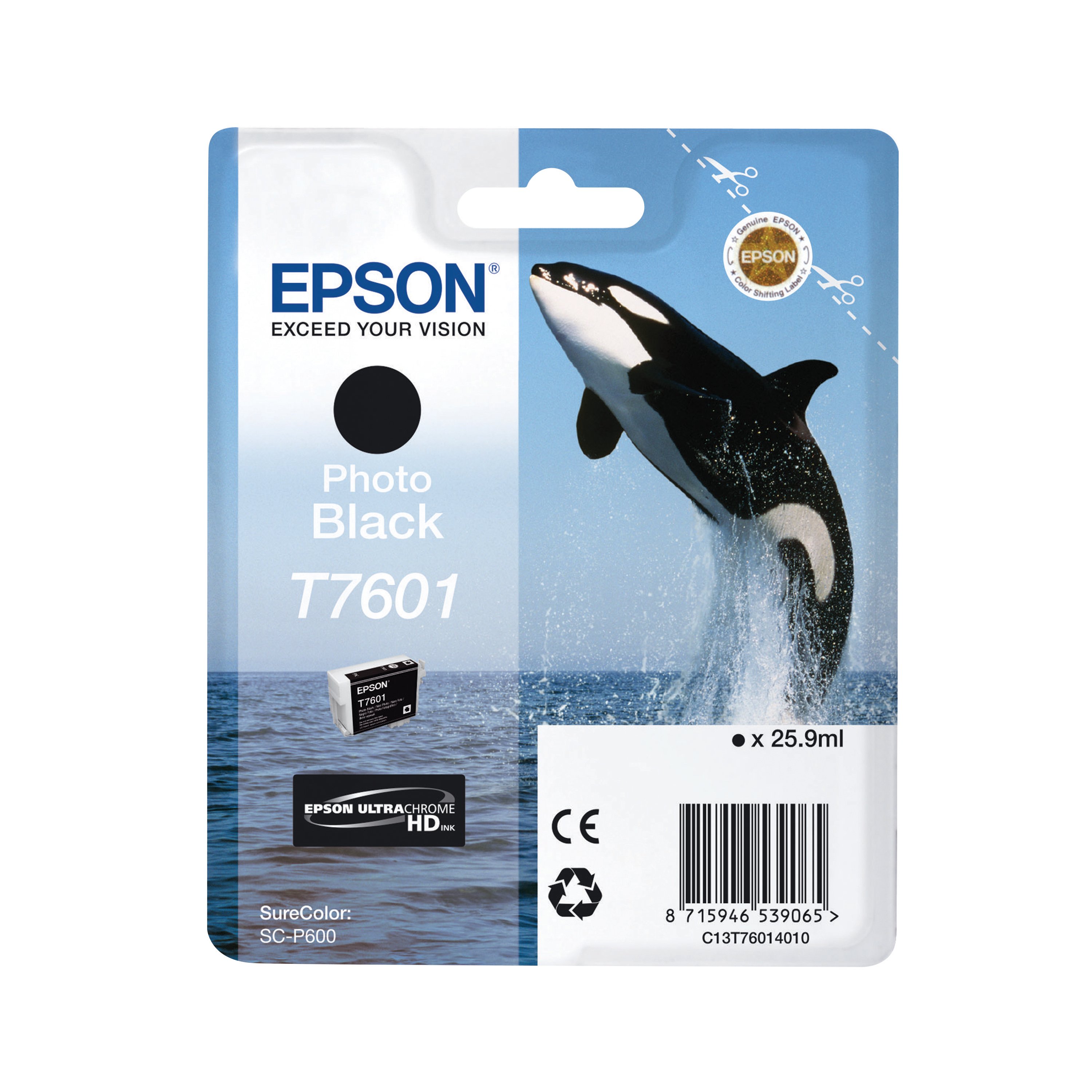 Image of Epson T7601 Killer Whale UltraChrome HD Ink Cartridge Photo Black C13T76014010