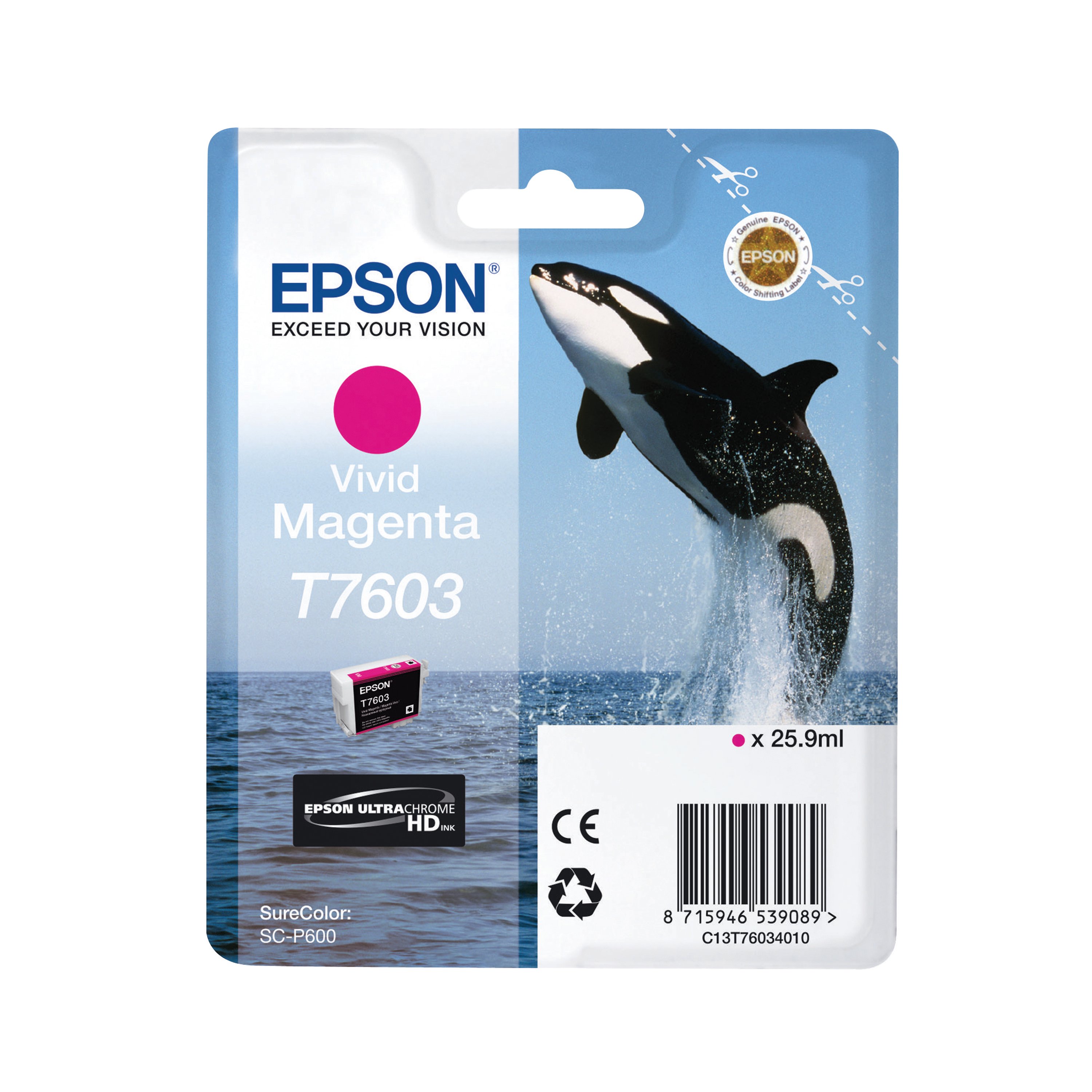 Image of Epson T7603 Killer Whale UltraChrome HD Ink Cartridge Vivid Magenta C13T76034010