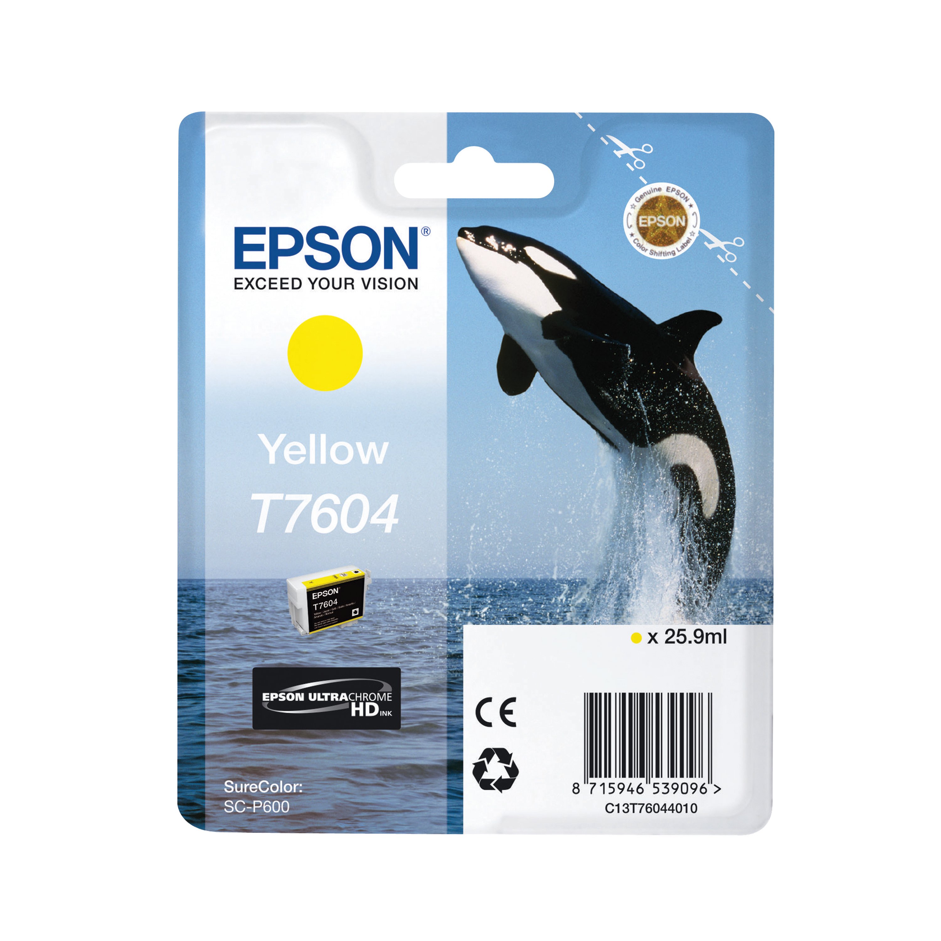 Image of Epson T7604 Killer Whale UltraChrome HD Ink Cartridge Yellow C13T76044010