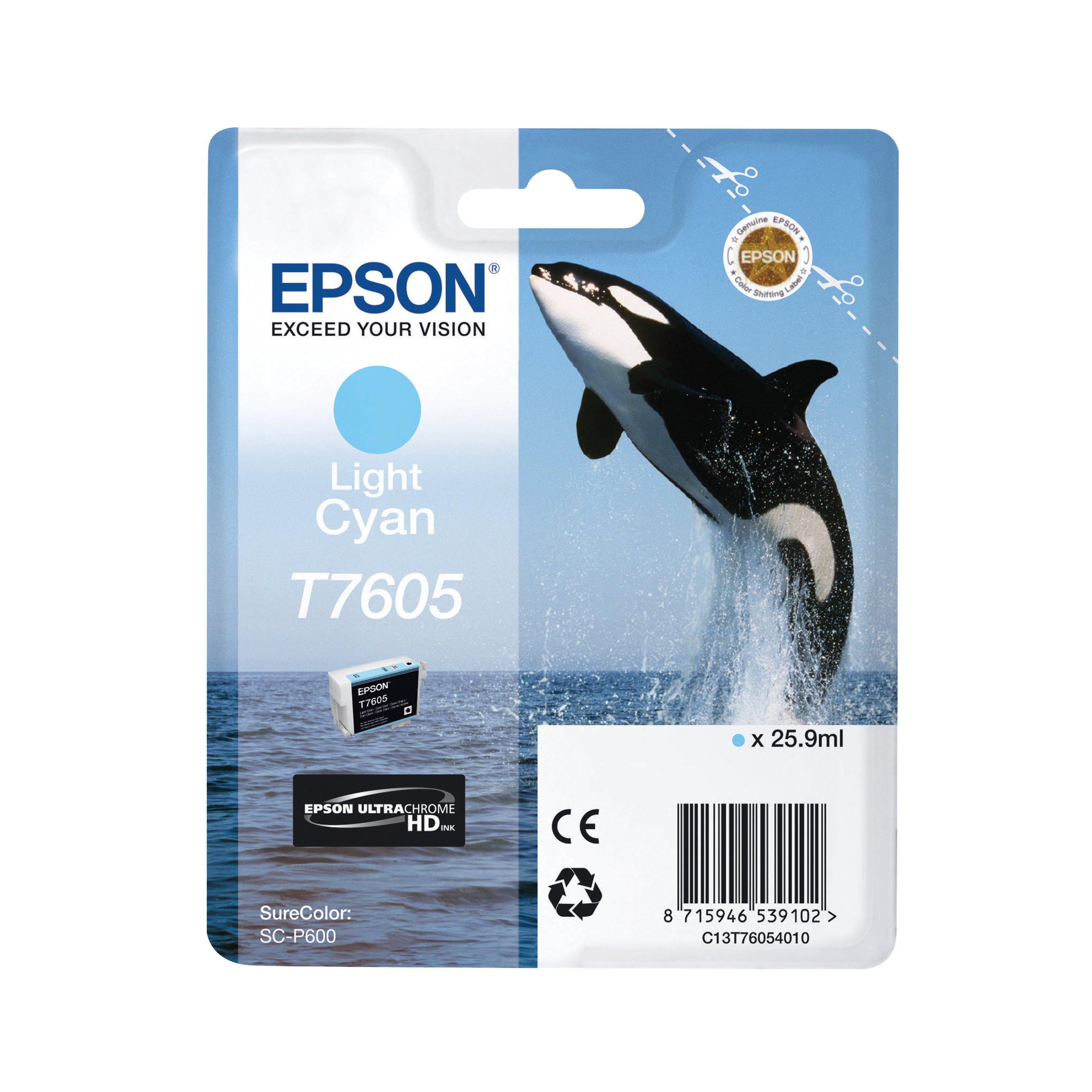 Image of Epson T7605 Killer Whale UltraChrome HD Ink Cartridge Light Cyan C13T76054010