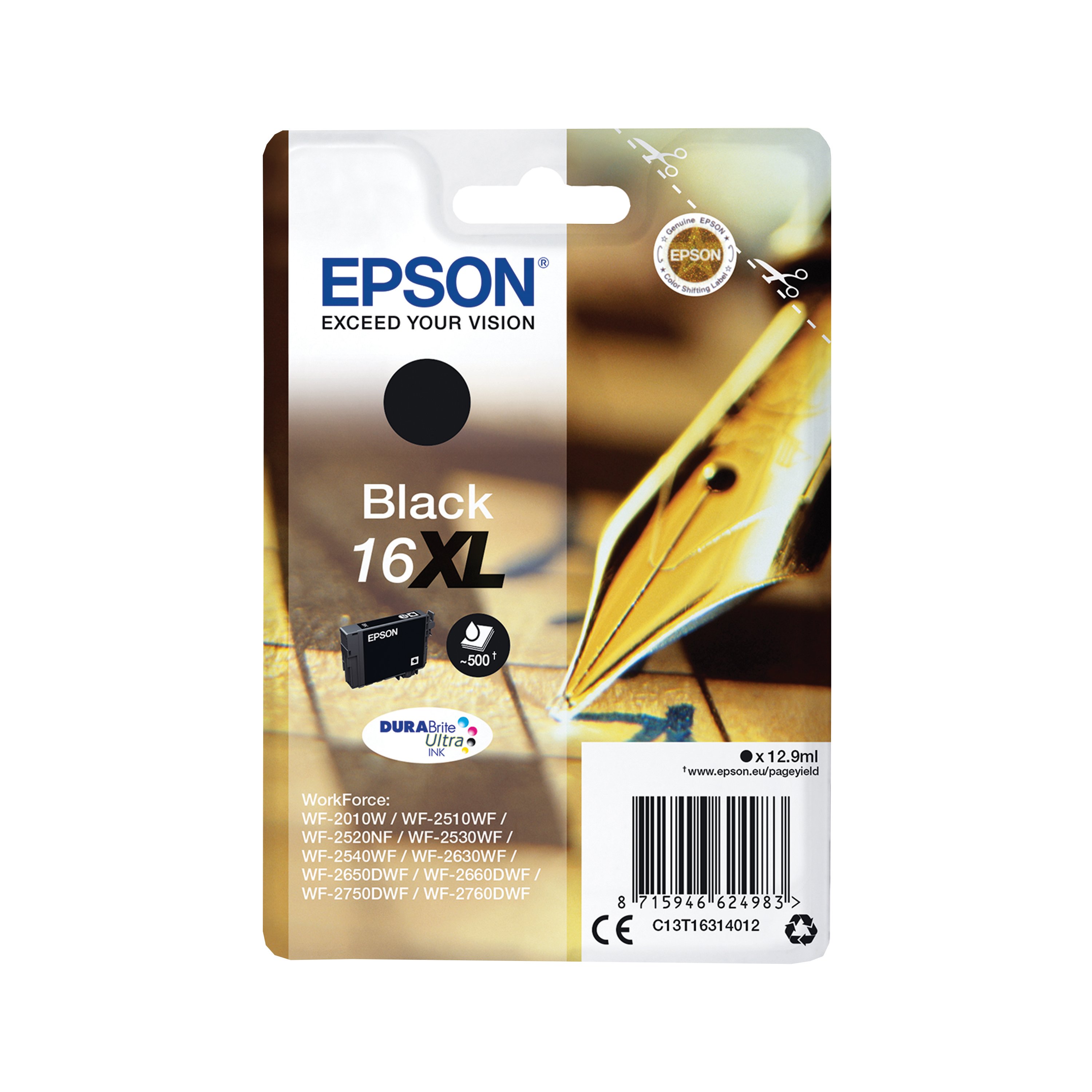 Image of Epson 16XL Pen and Crossword DURABrite Ultra Ink Cartridge High Yield Black C13T16314012