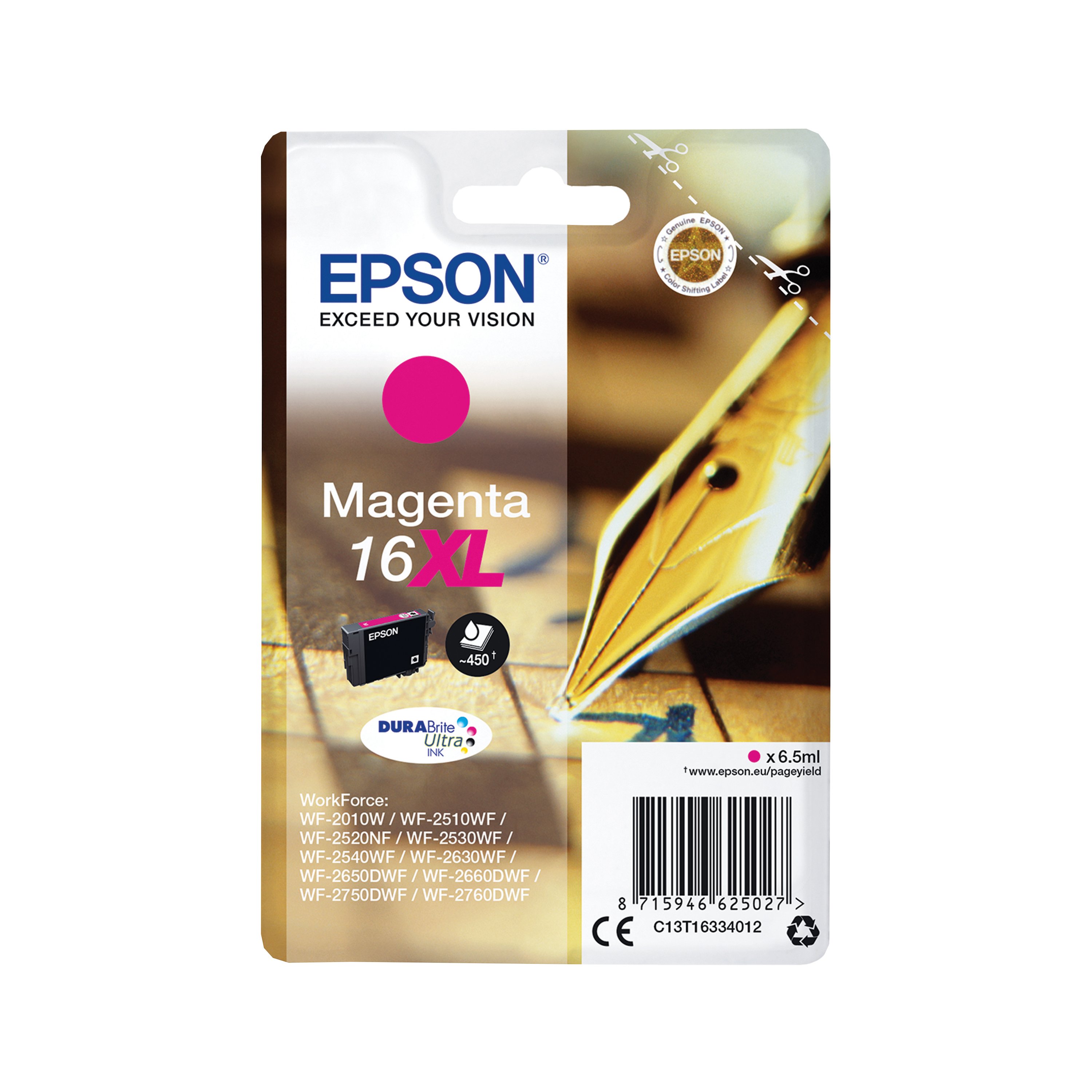 Image of Epson 16XL Pen and Crossword DURABrite Ultra Ink Cartridge High Yield Magenta C13T16334012