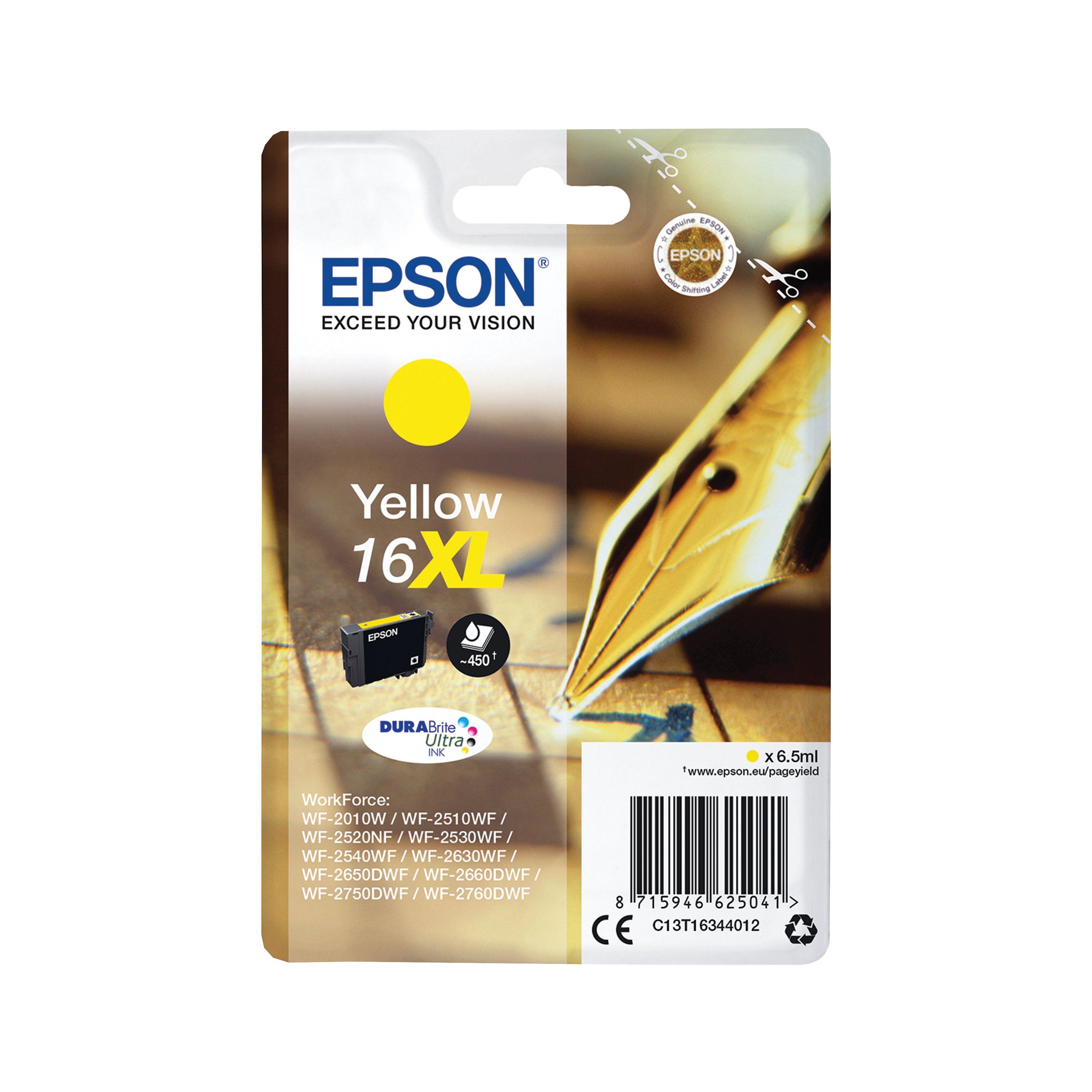 Image of Epson 16XL Pen and Crossword DURABrite Ultra Ink Cartridge High Yield Yellow C13T16344012