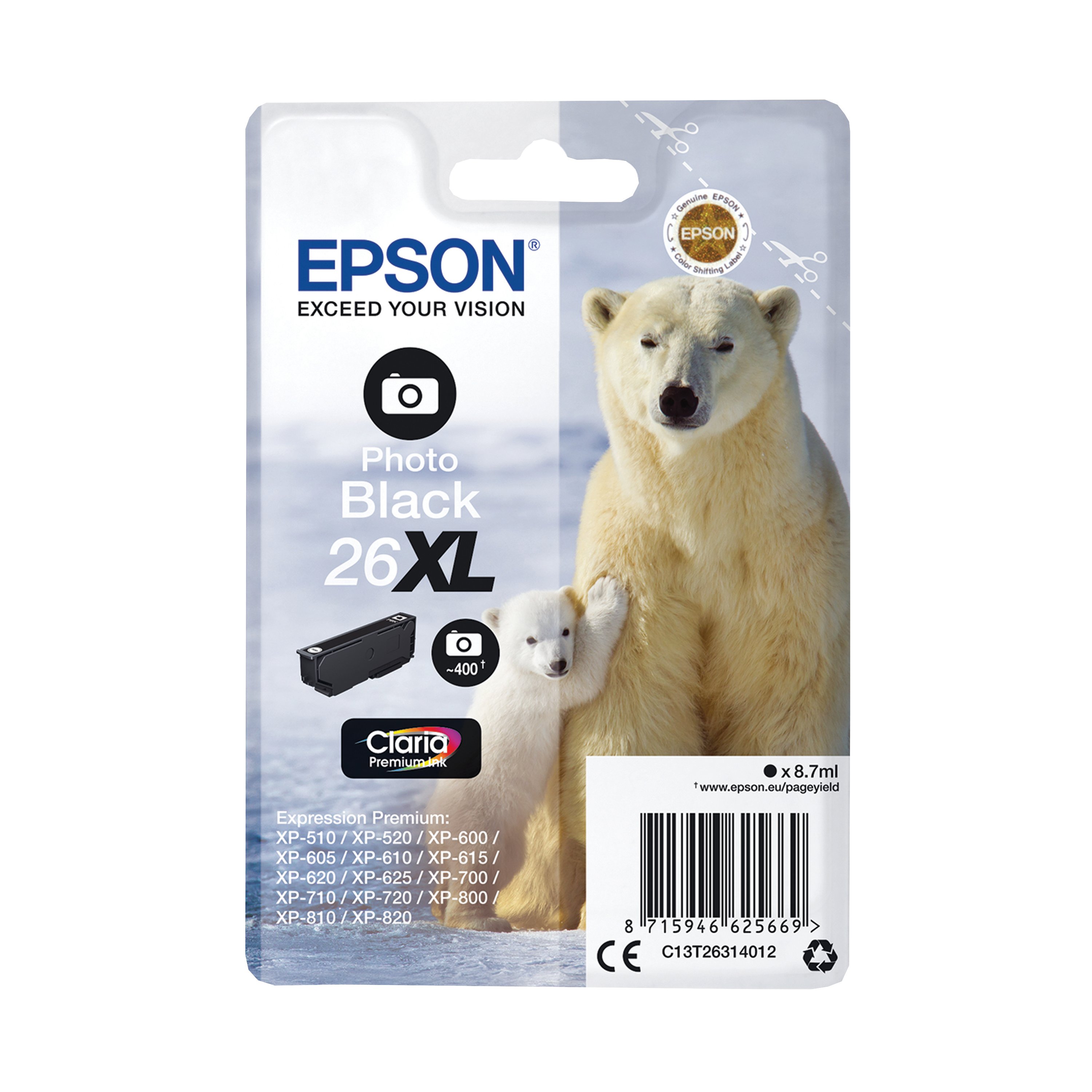 Image of Epson 26XL Polar Bear Ink Cartridge High Yield Photo Black C13T26314012