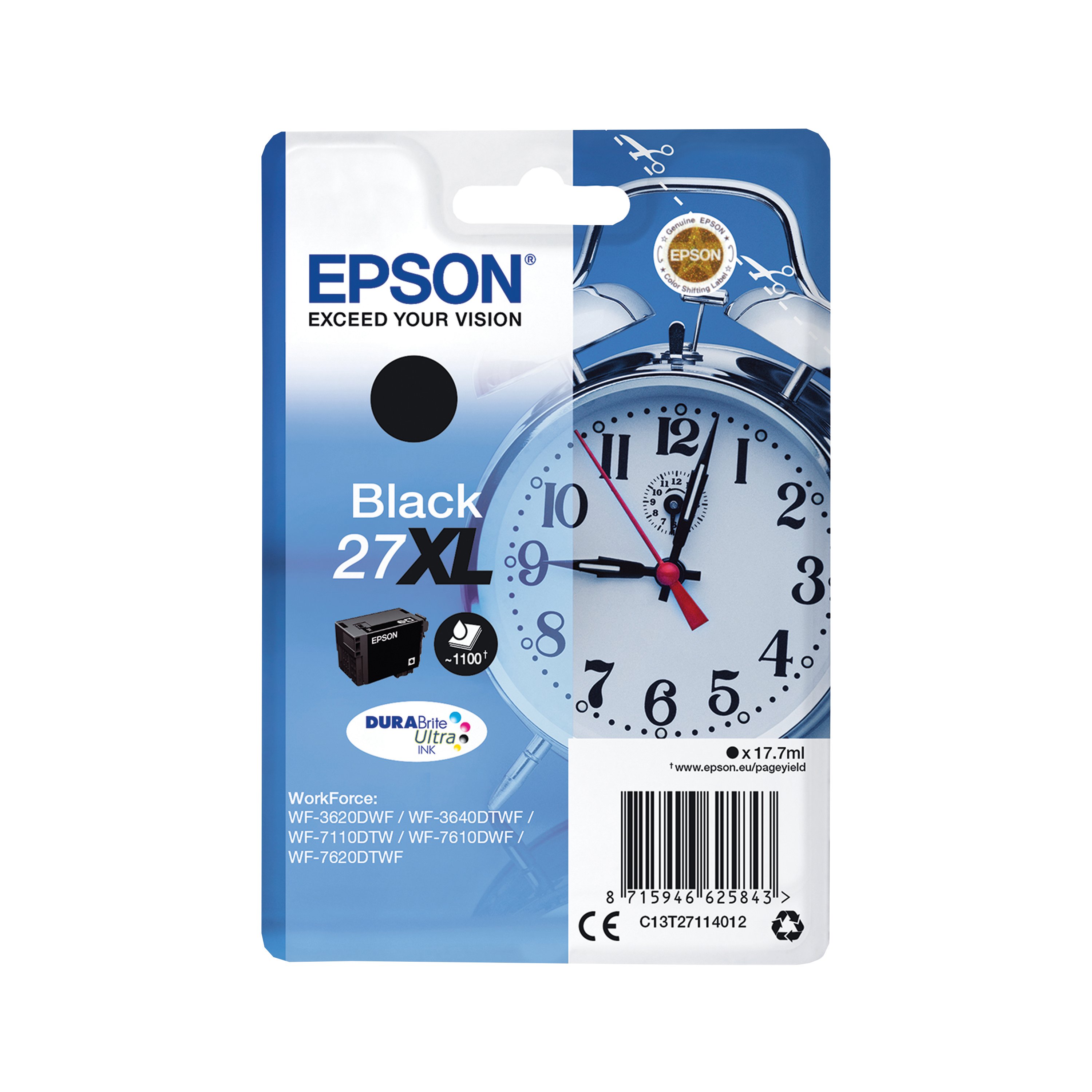 Image of Epson 27XL Alarm Clock DURABrite Ultra Ink Cartridge High Yield Black C13T27114012