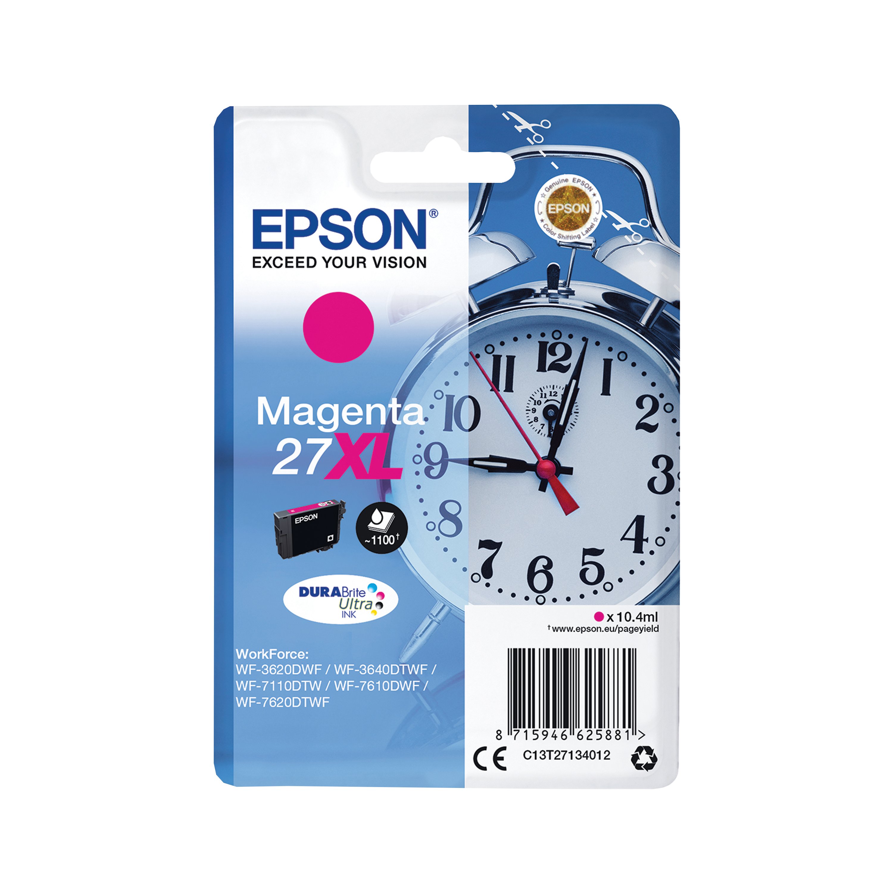 Image of Epson 27XL Alarm Clock DURABrite Ultra Ink Cartridge High Yield Magenta C13T27134012