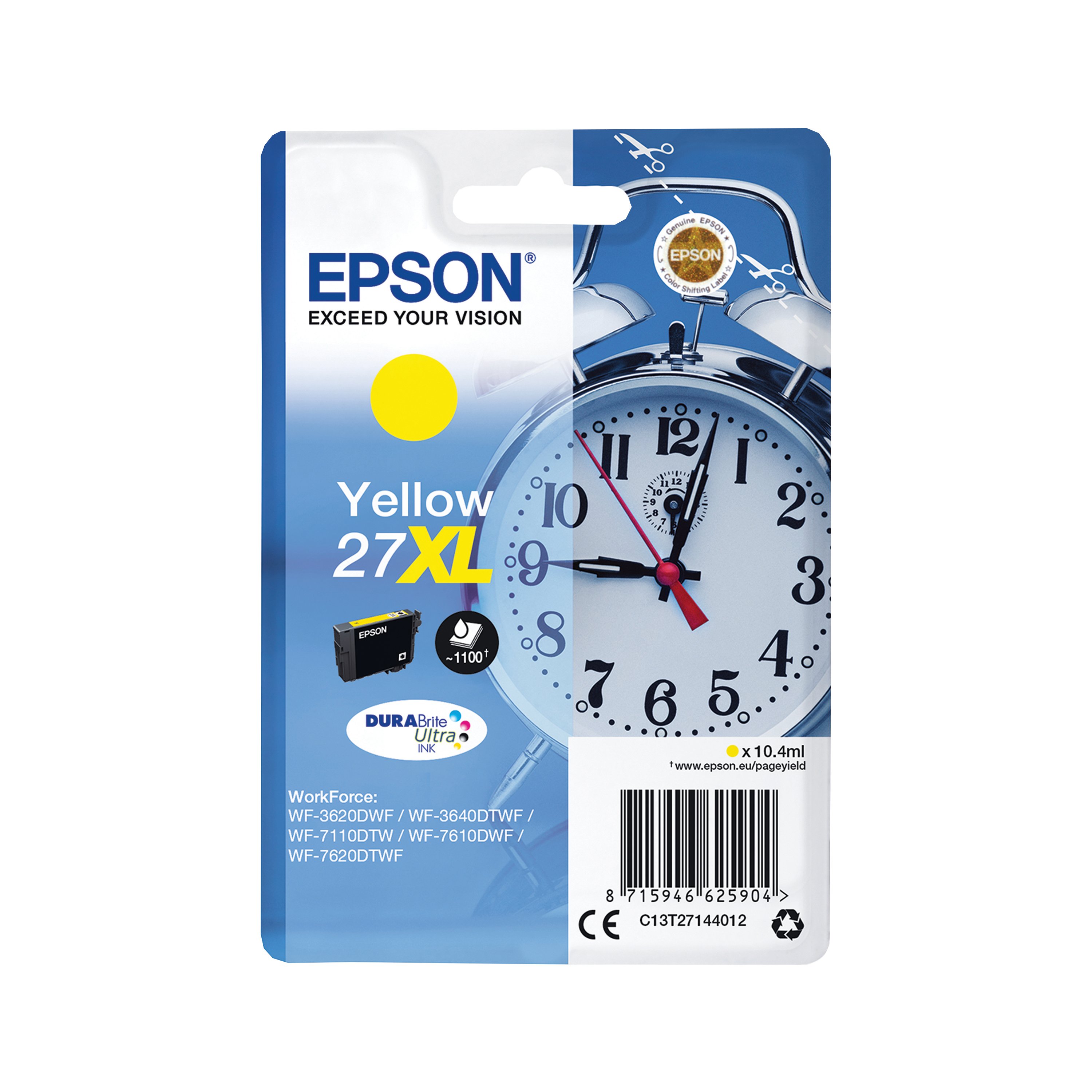 Image of Epson 27XL Alarm Clock DURABrite Ultra Ink Cartridge High Yield Yellow C13T27144012