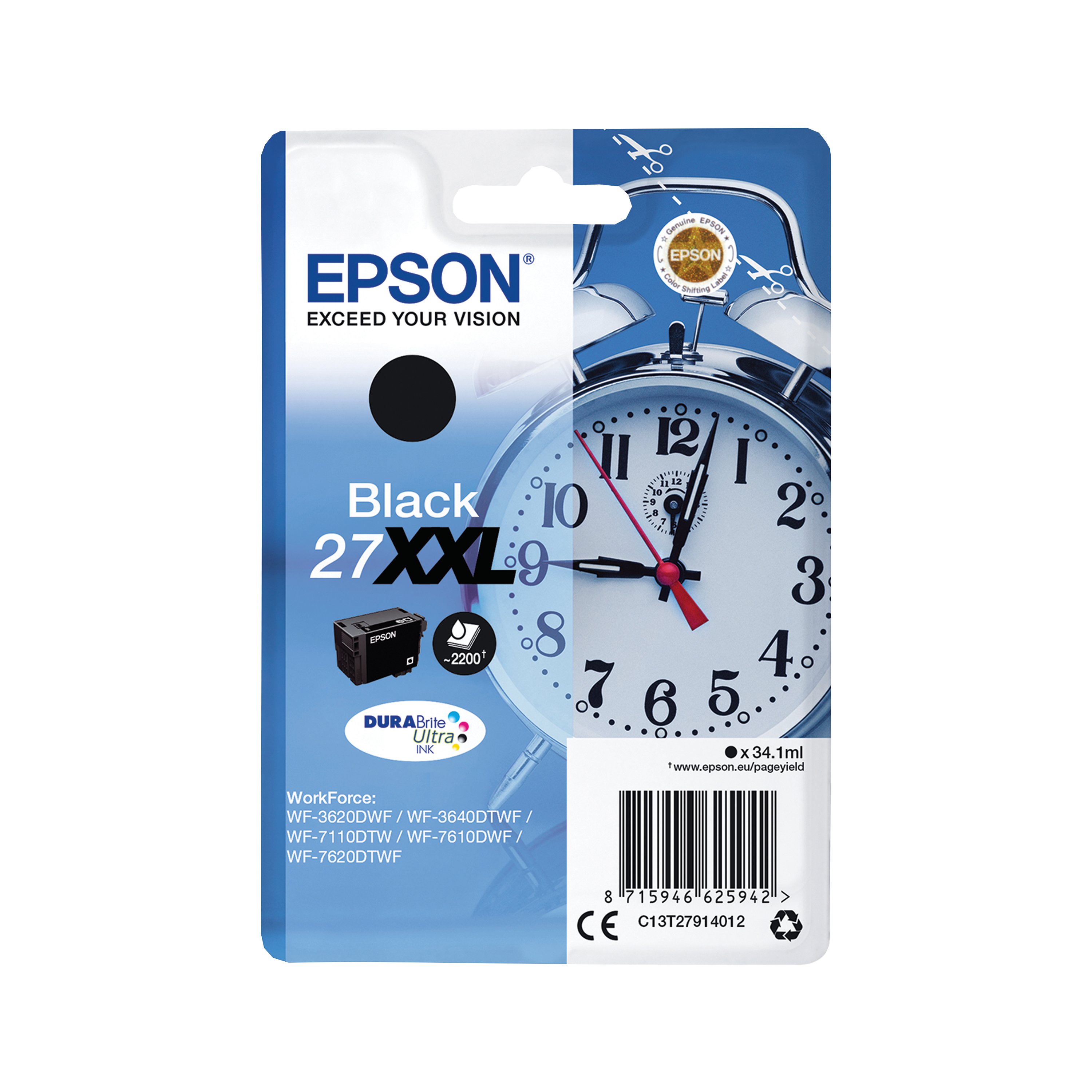 Image of Epson 27XXL Alarm Clock DURABrite Ultra Ink Cartridge Extra High Yield Black C13T27914012