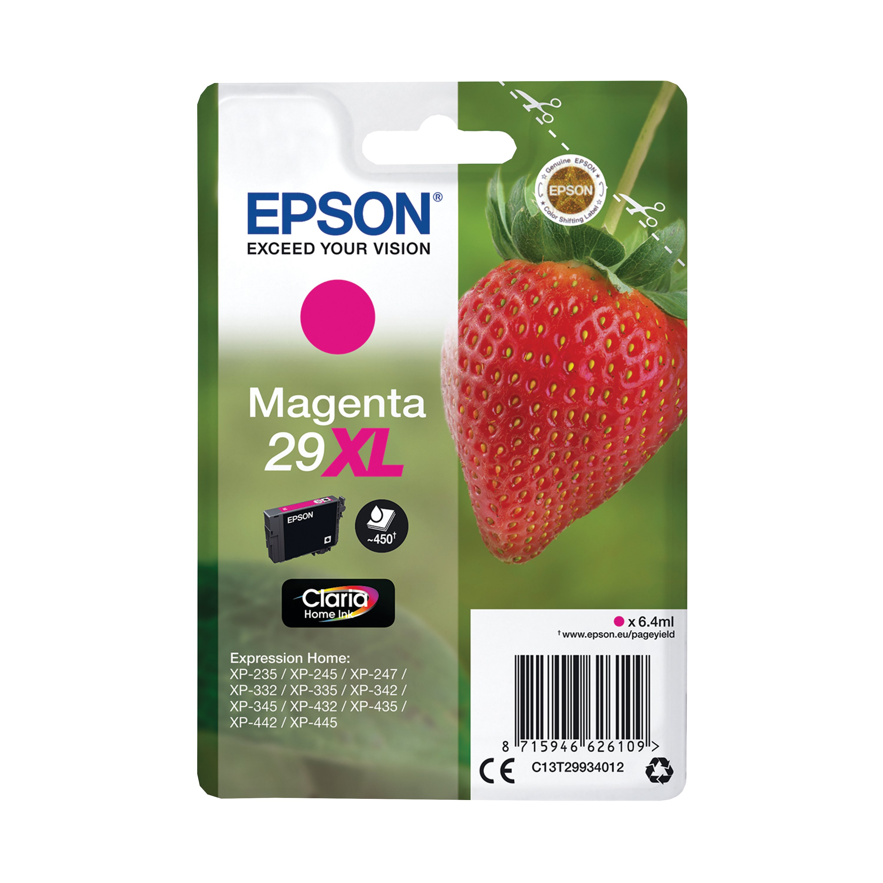 Image of Epson 29XL Strawberry Claria Home Ink Cartridge High Yield Magenta C13T29934012