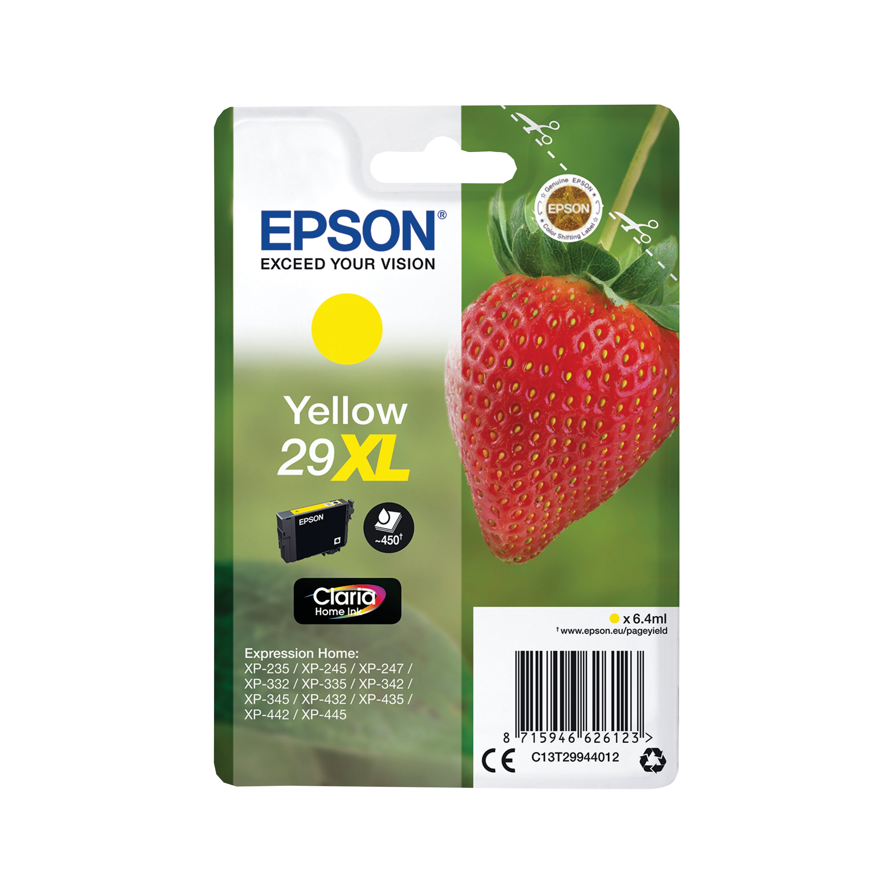 Image of Epson 29XL Strawberry Claria Home Ink Cartridge High Yield Yellow C13T29944012