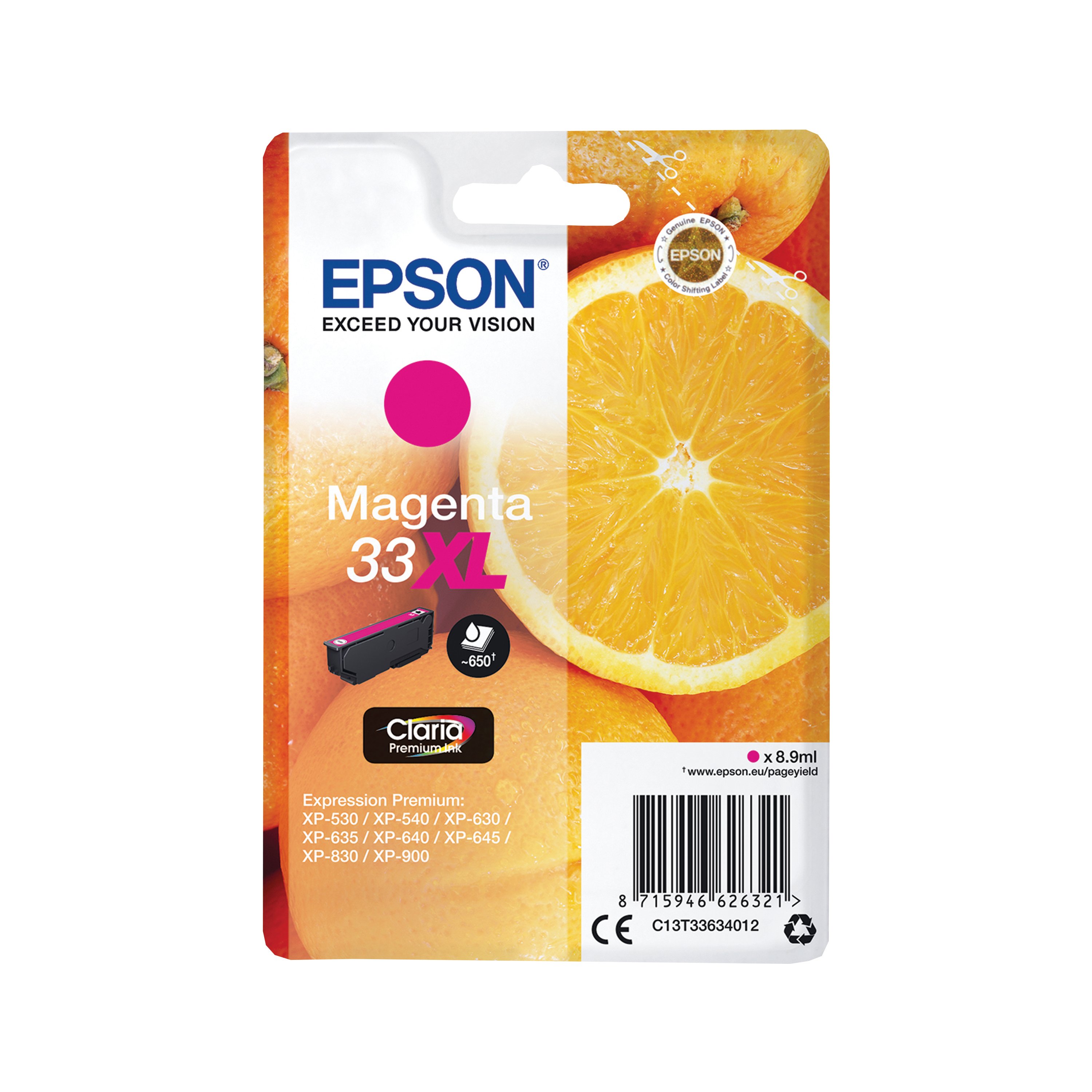 Image of Epson 33XL Oranges Ink Cartridge High Yield Magenta C13T33634012