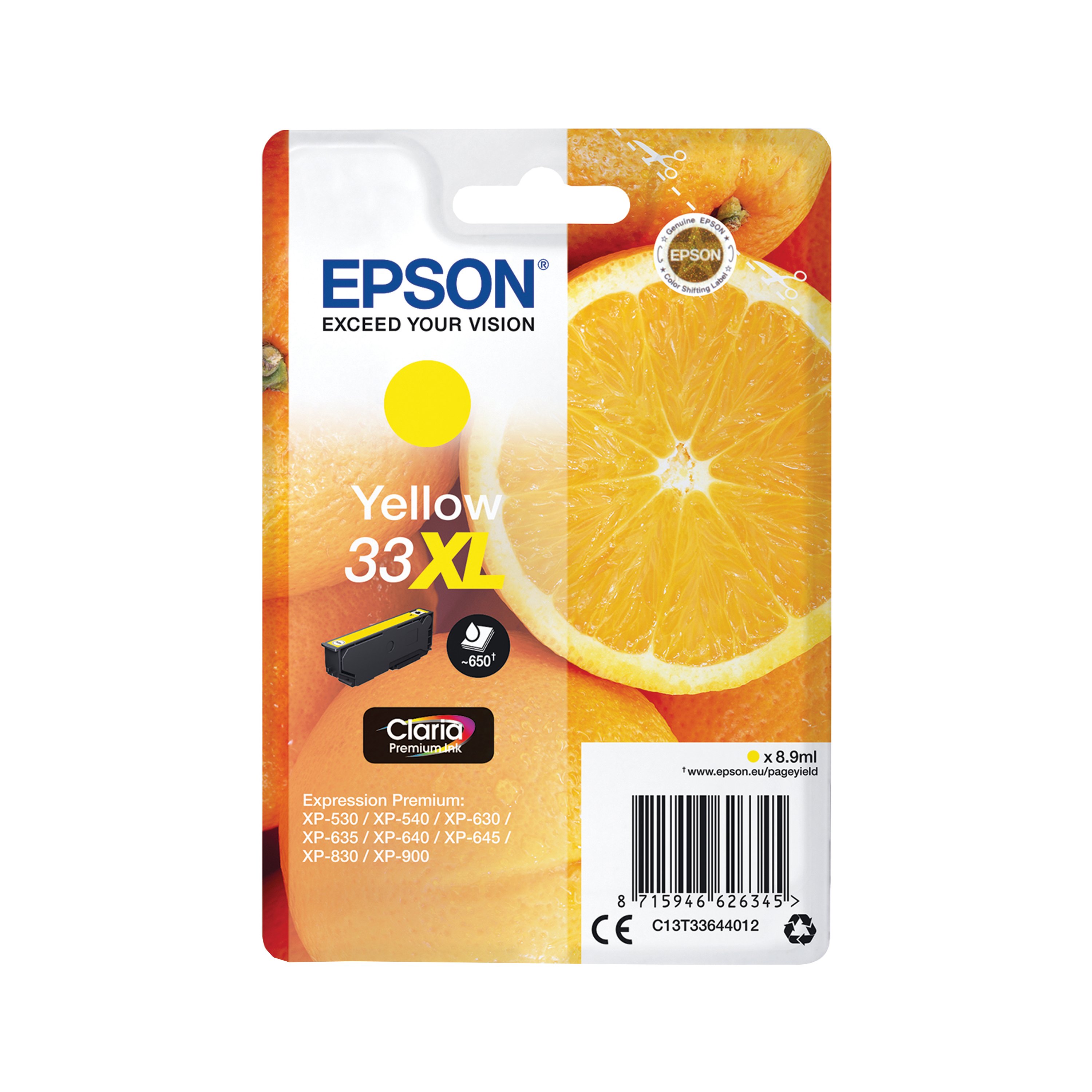 Image of Epson 33XL Oranges Ink Cartridge High Yield Yellow C13T33644012