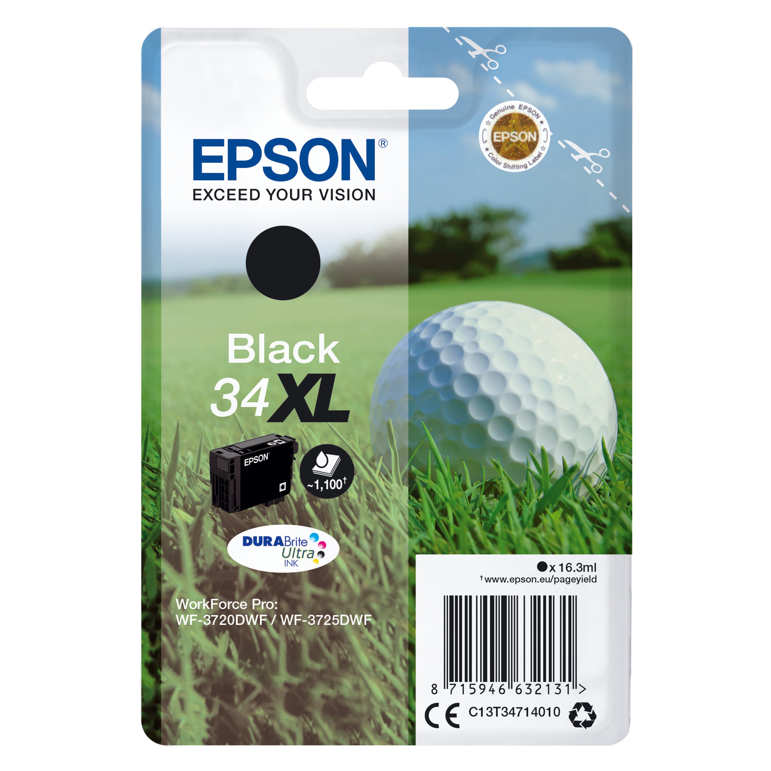 Image of Epson 34XL Golf Ball DURABrite Ultra Ink Cartridge High Yield Black C13T34714010