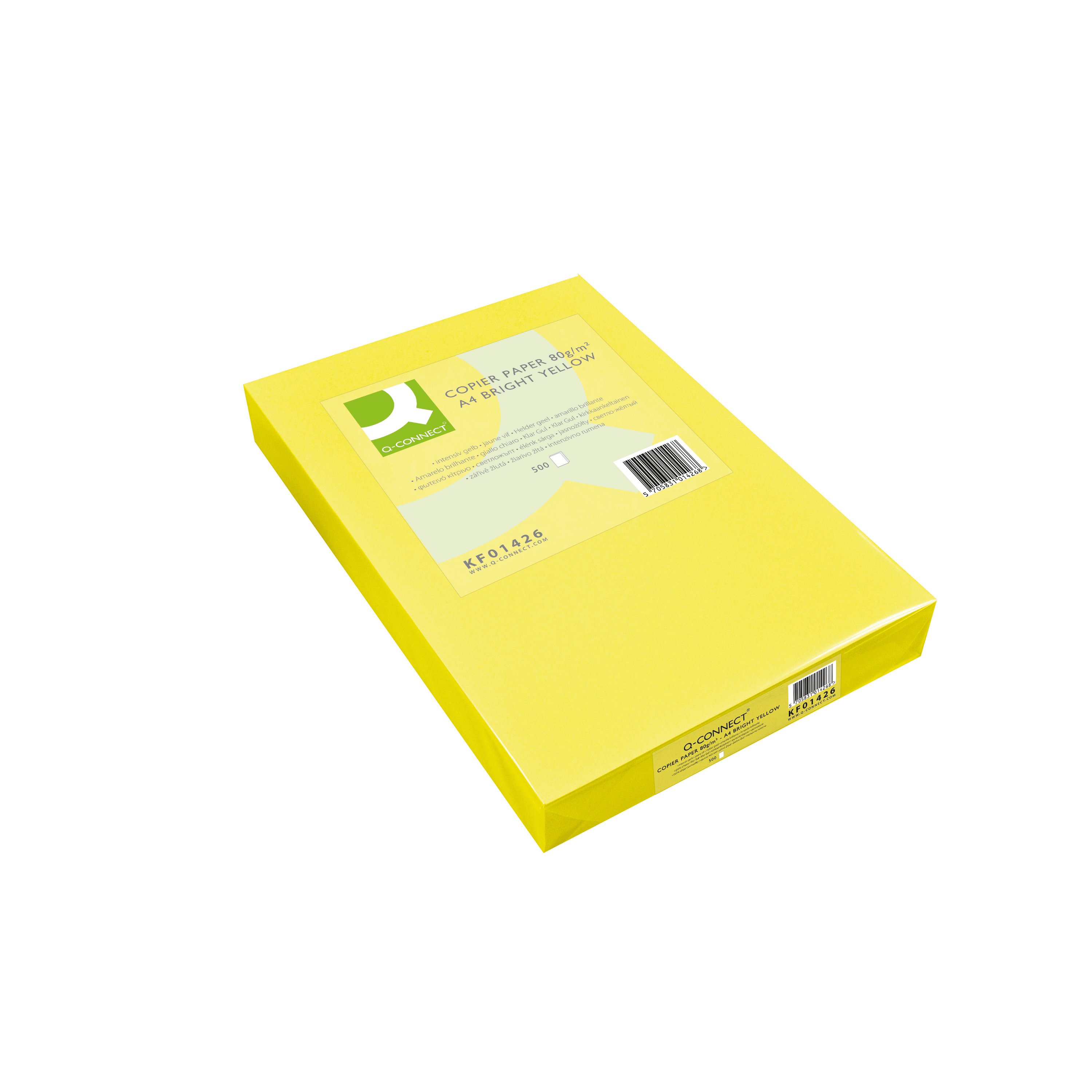 Image of Q-Connect Bright Yellow Coloured A4 Copier Paper 80gsm Ream (Pack of 500) KF01426