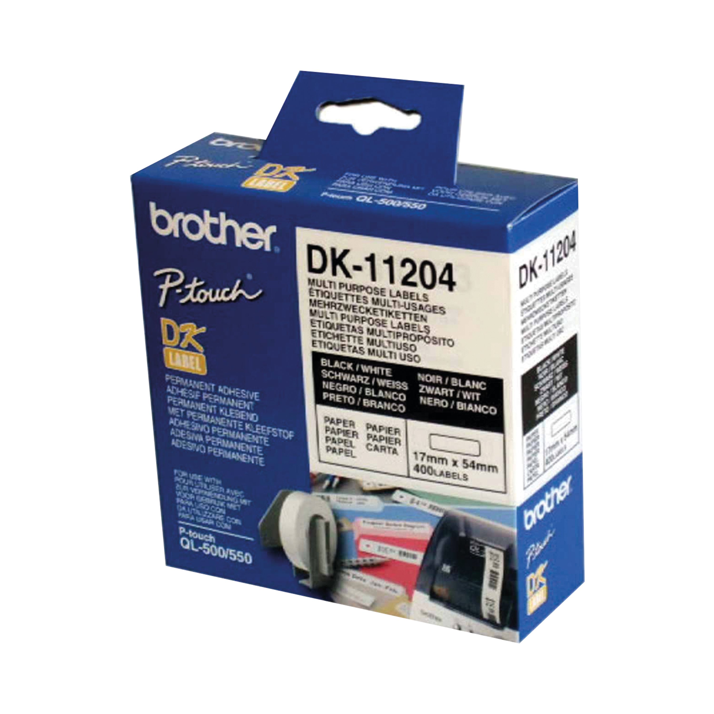 Image of Brother Black on White Paper Multi Purpose Labels (Pack of 400) DK11204