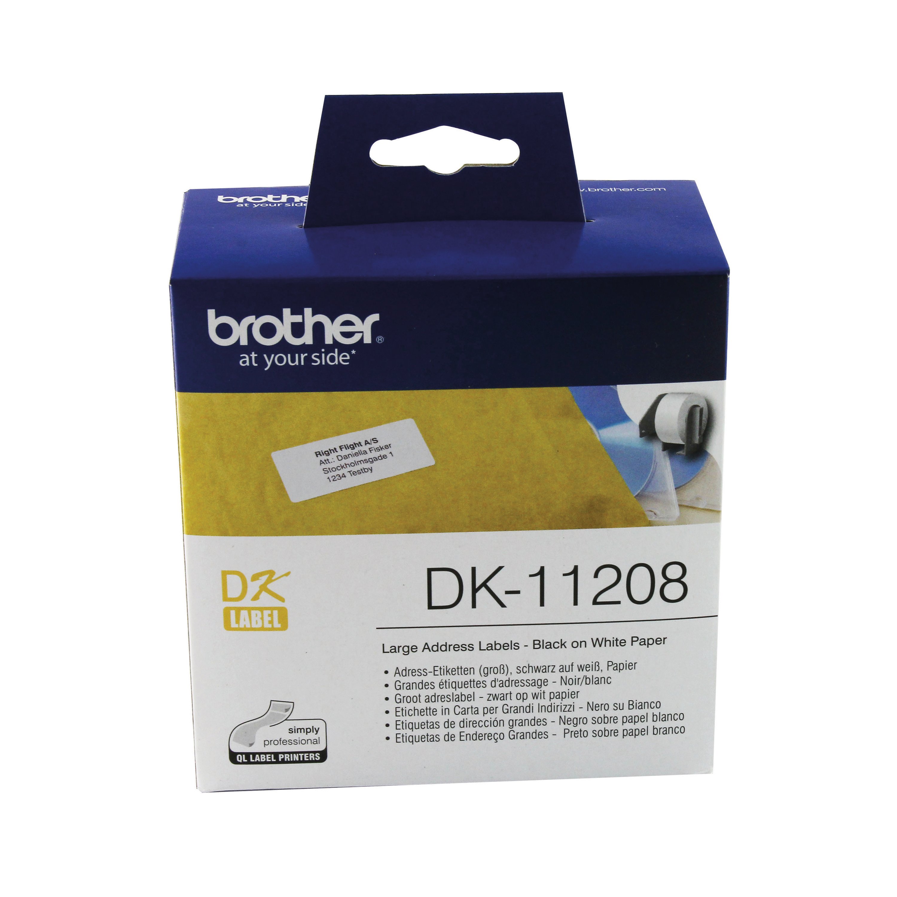 Image of Brother Black on White Paper Large Address Labels (Pack of 400) DK11208