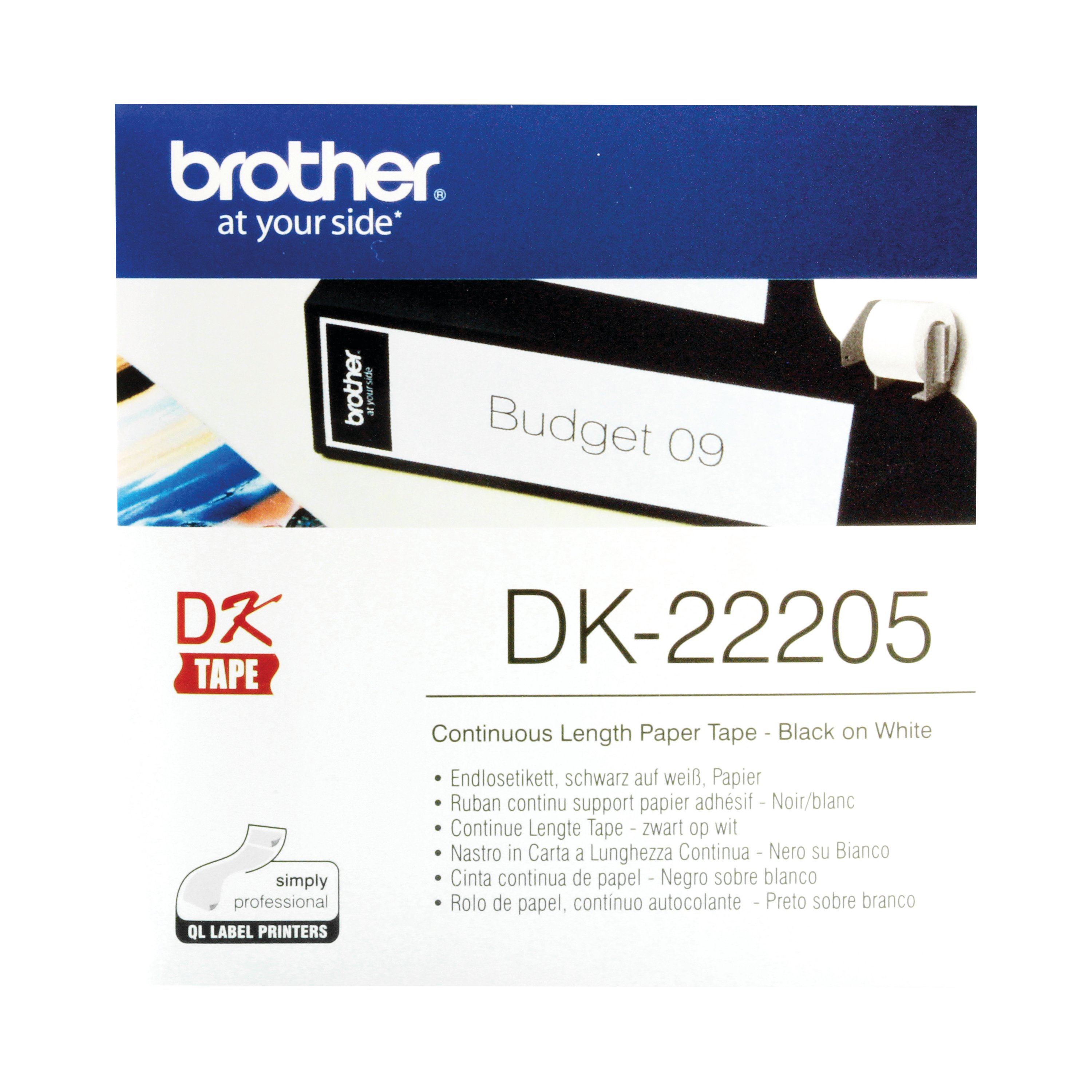 Image of Brother Continuous Paper Labelling Tape 62mm x 30.48m Black on White DK22205