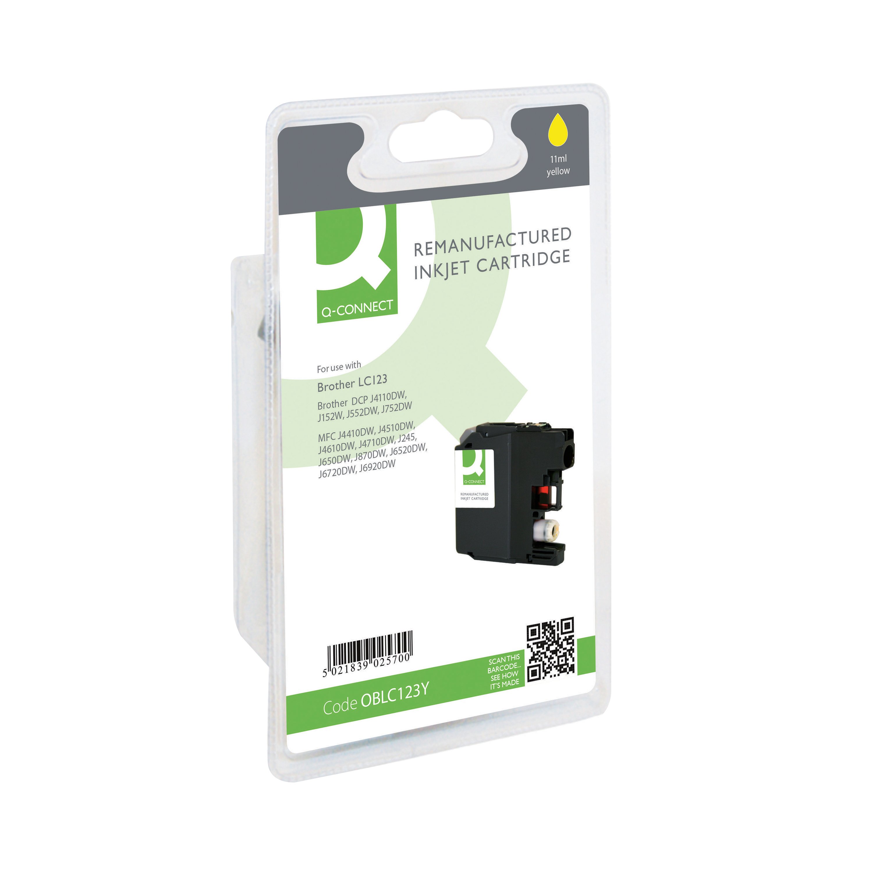 Image of Q-Connect Brother LC123 Remanufactured Inkjet Cartridge Yellow RM-QC-6616-00