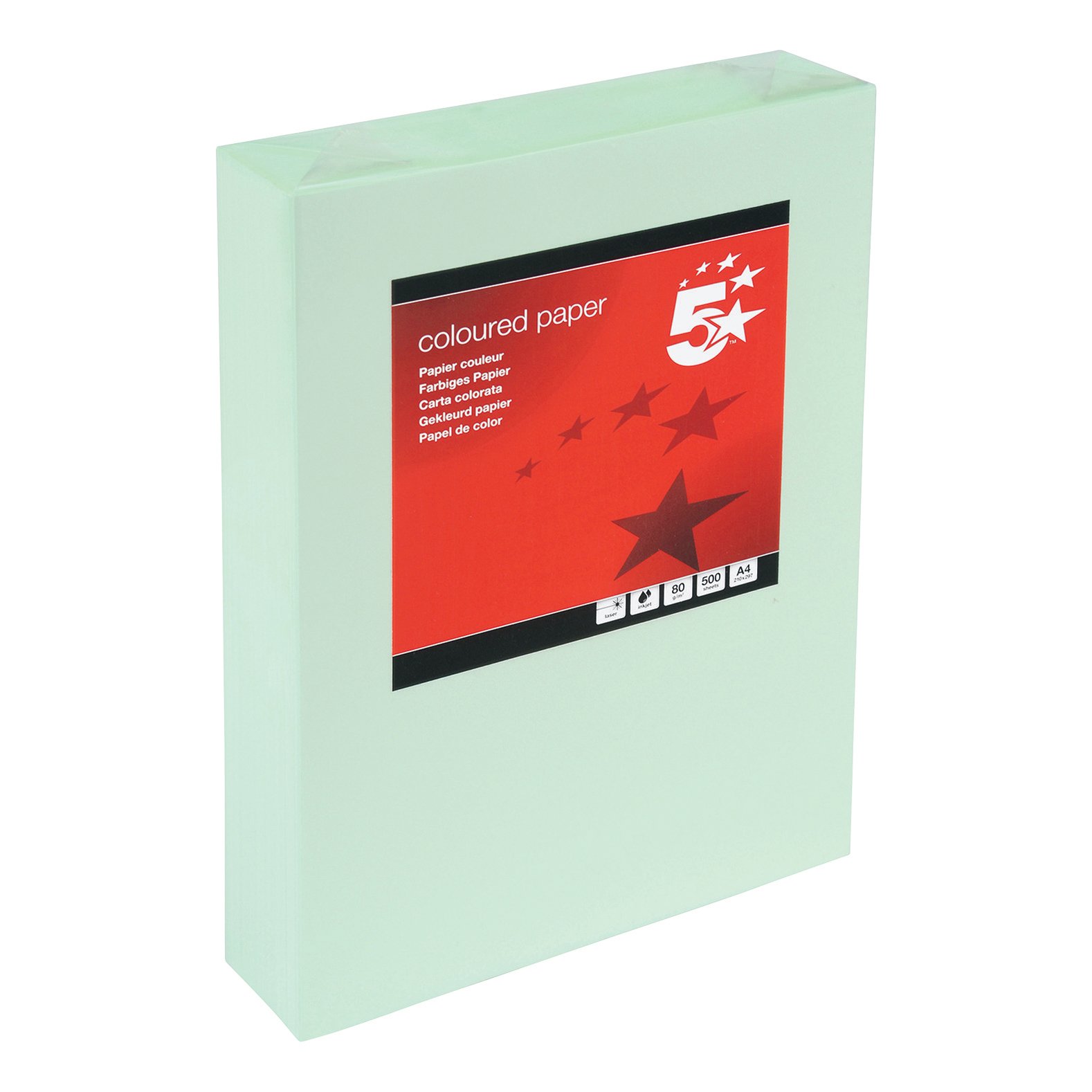 Image of 5 Star Office Coloured Copier Paper Multifunctional 80gsm A4 Light Green Ream-Wrapped (Pack of 500)