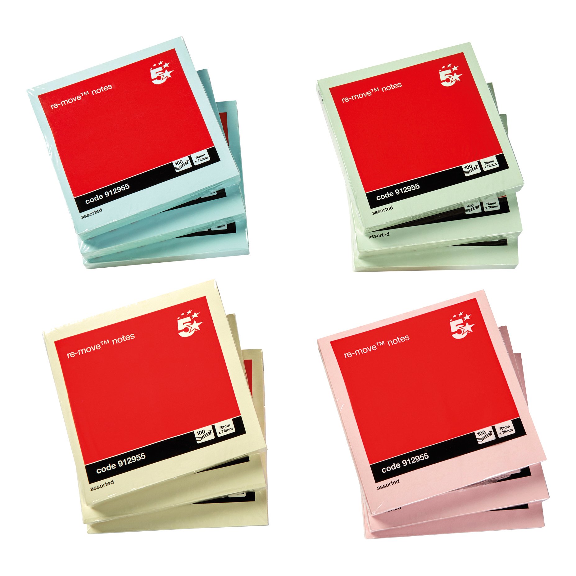 Sticky Note R Entry 5 Star Re-Move Sticky Notes Repositionable 76x76mm Assorted Pastel ...