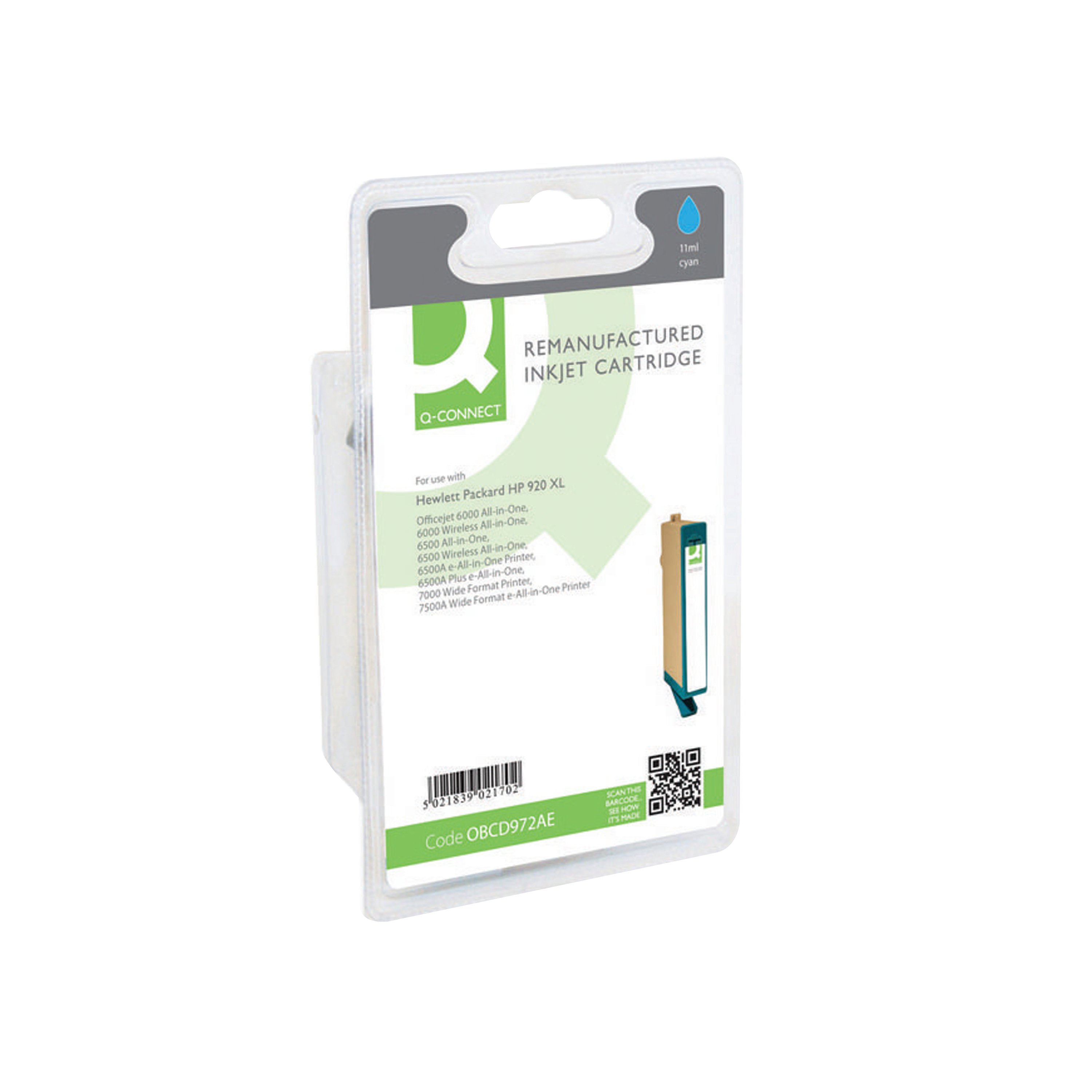 Image of Q-Connect Remanufactured Inkjet Cartridge Cyan For HP CD972AE CD972AE-COMP