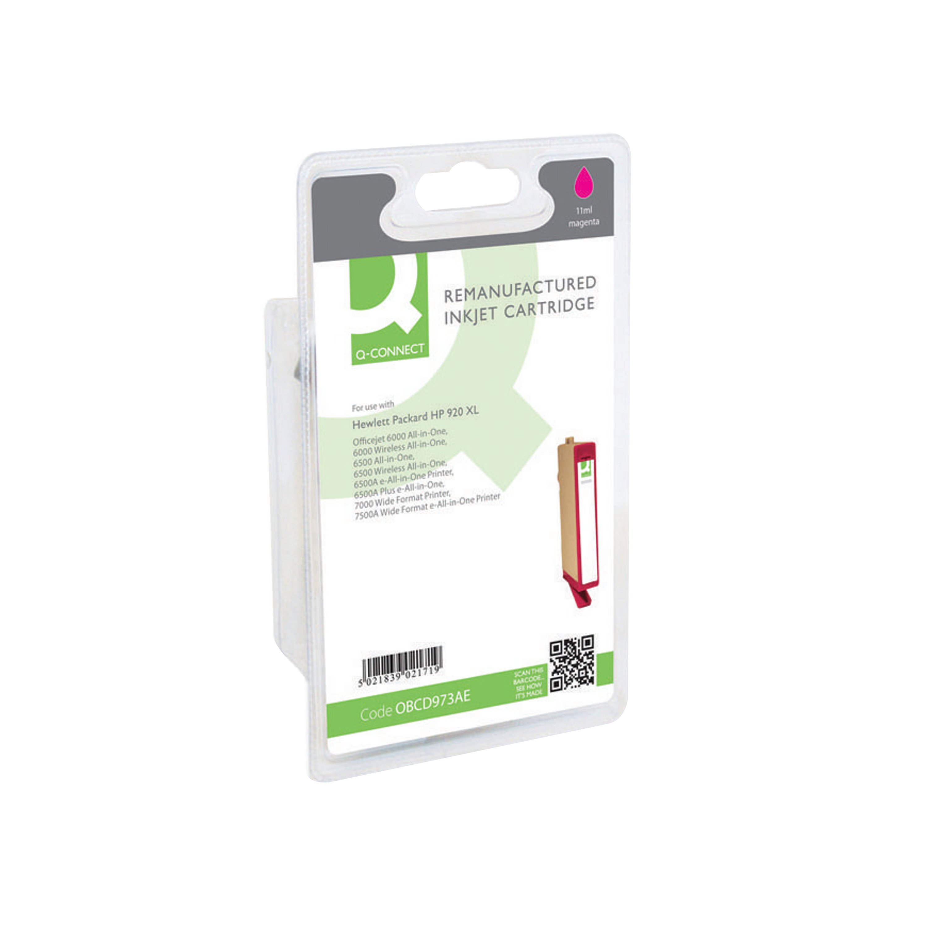 Image of Q-Connect Remanufactured Inkjet Cartridge Magenta For HP CD973AE CD973AE-COMP