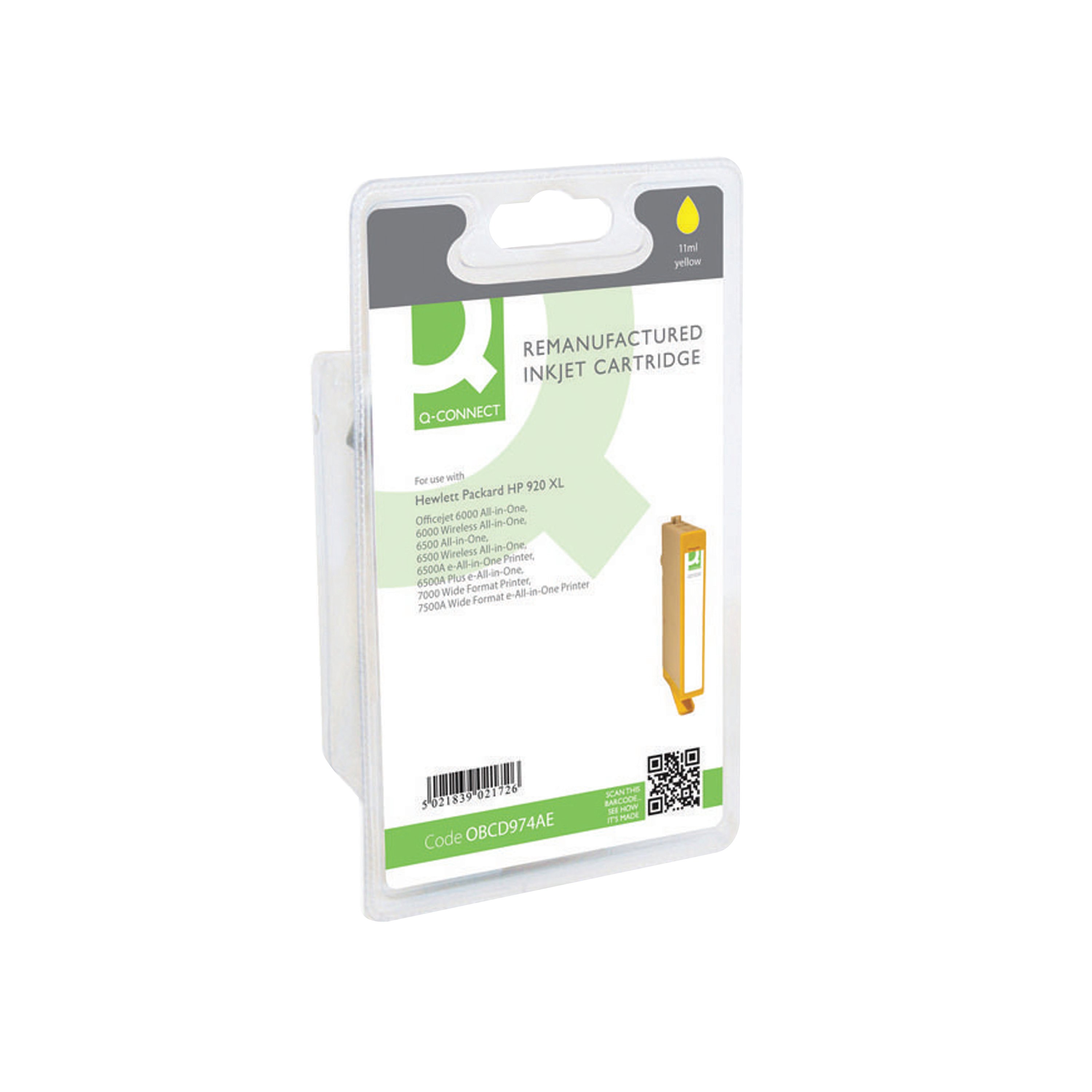 Image of Q-Connect Remanufactured Inkjet Cartridge Yellow For HP CD974AE CD974AE-COMP