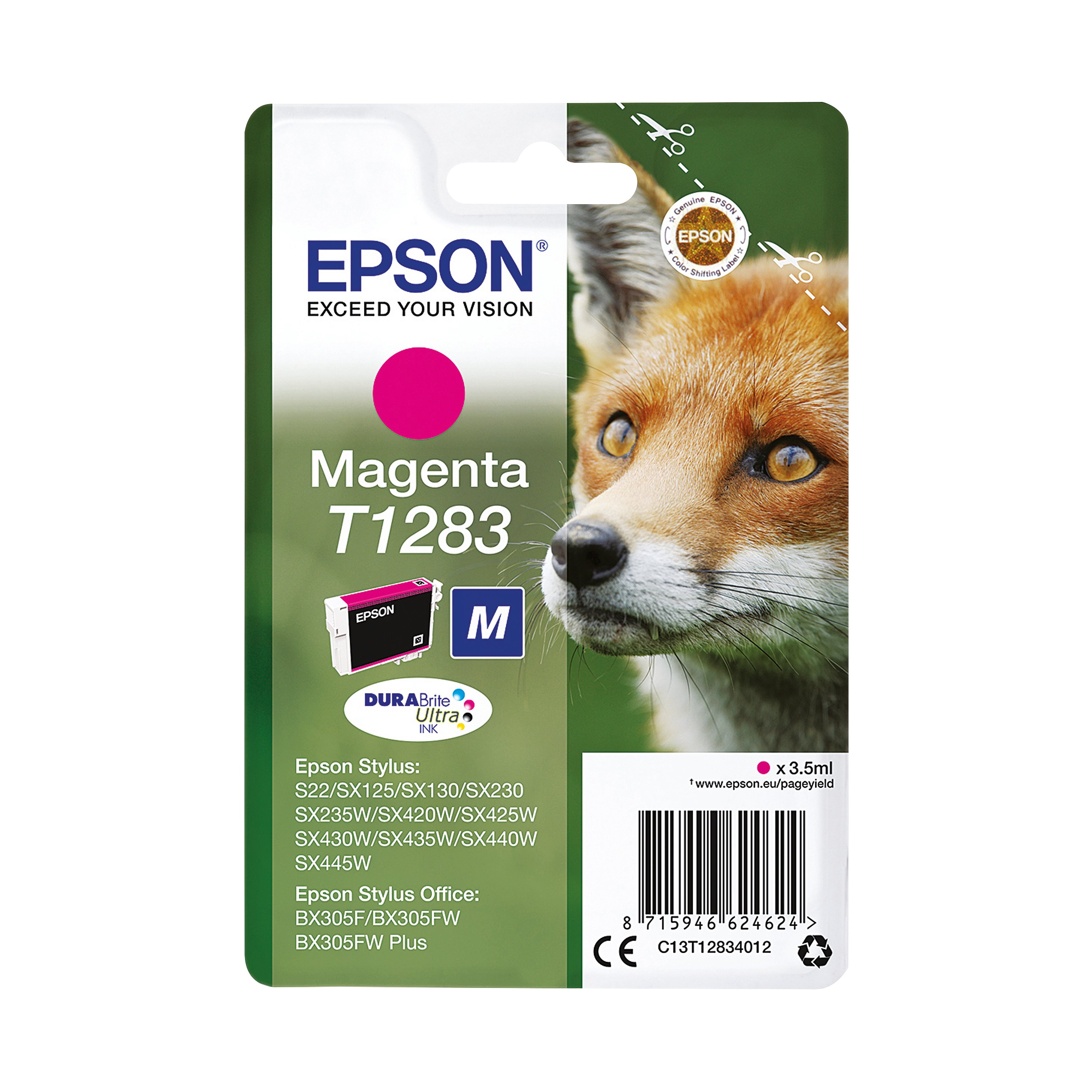 Image of Epson T1283 Fox DURABrite Ultra Ink Cartridge Magenta C13T12834012