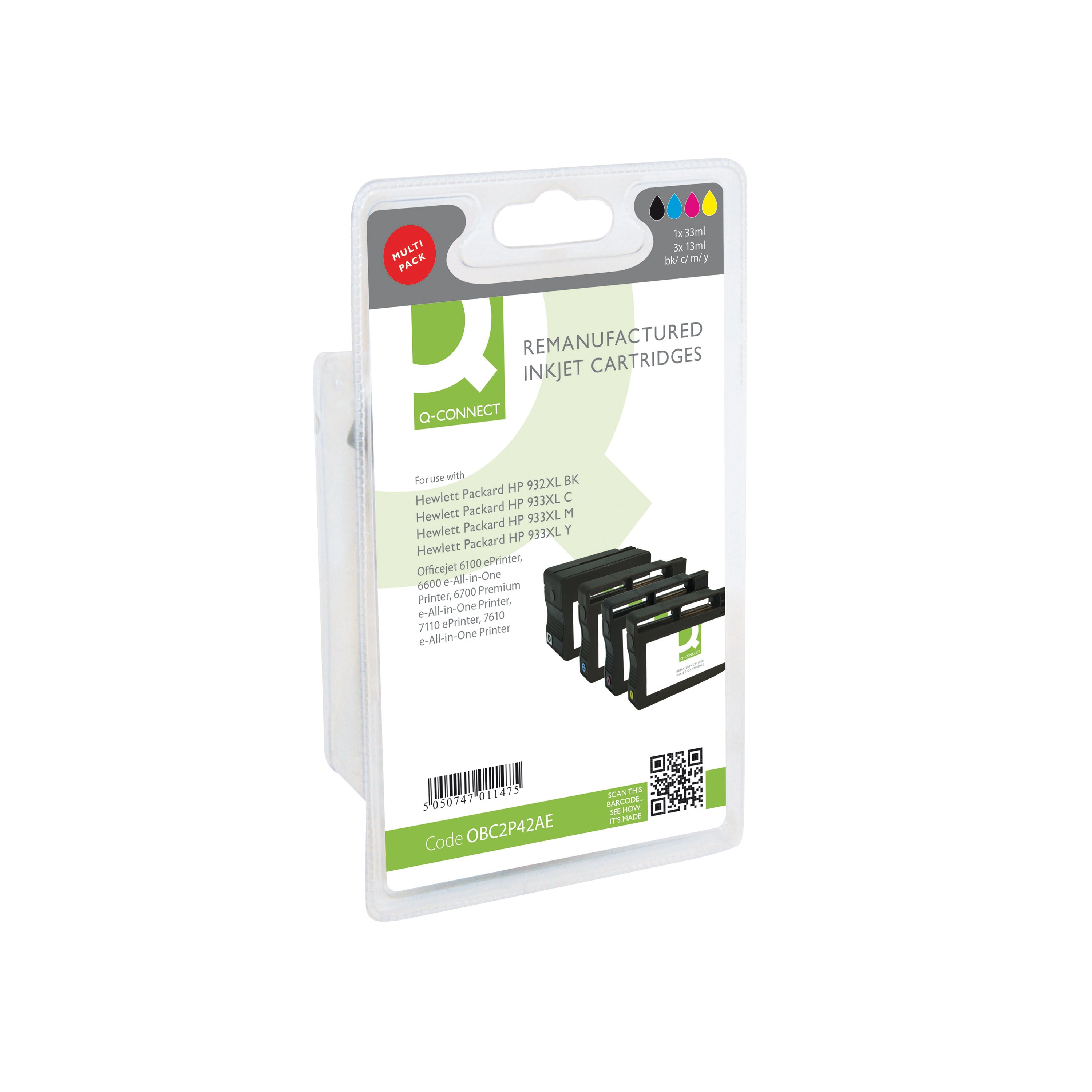 Image of Q-Connect Compatible Inkjet Cartridge CMYK For HP C2P42AE C2P42AE-COMP