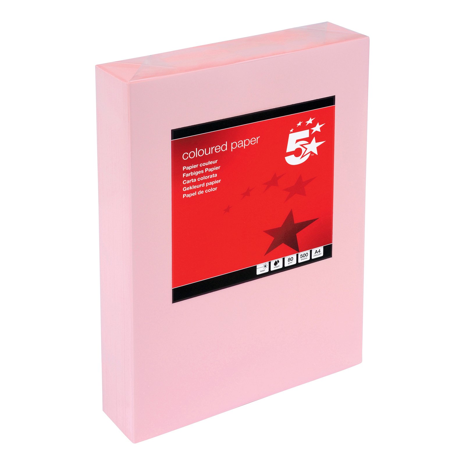 Image of 5 Star Office Coloured Copier Paper Multifunctional 80gsm A4 Light Pink Ream-Wrapped (Pack of 500)