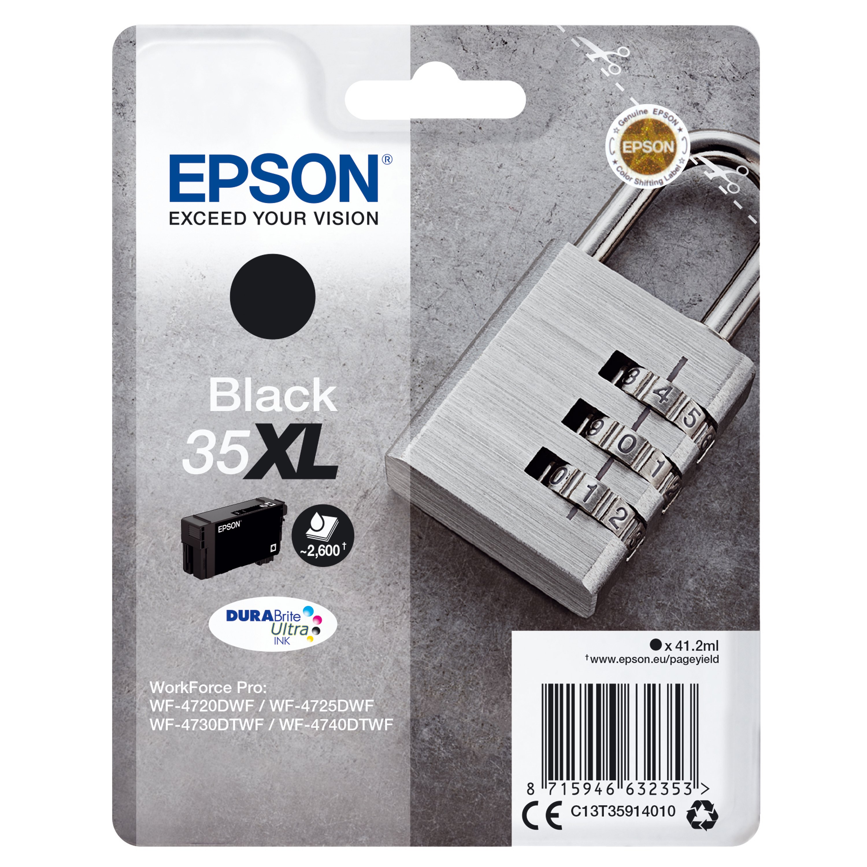 Image of Epson 35XL Padlock DURABrite Ultra Ink Cartridge High Yield Black C13T35914010