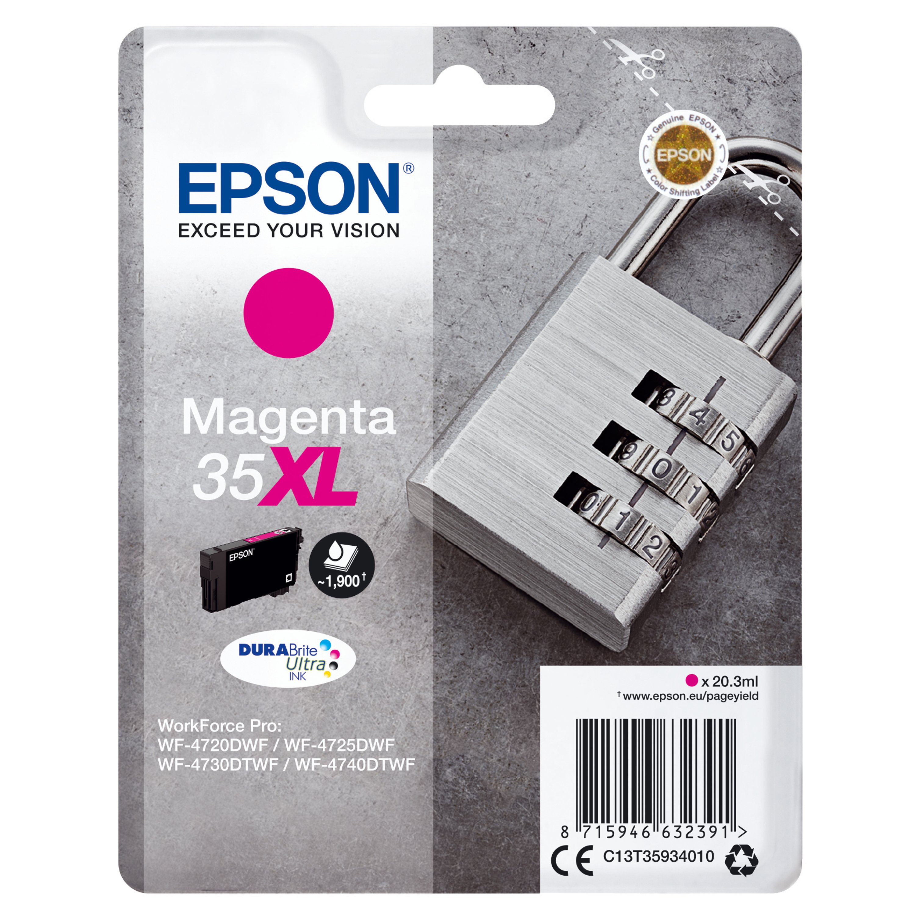 Image of Epson 35XL Padlock DURABrite Ultra Ink Cartridge High Yield Magenta C13T35934010