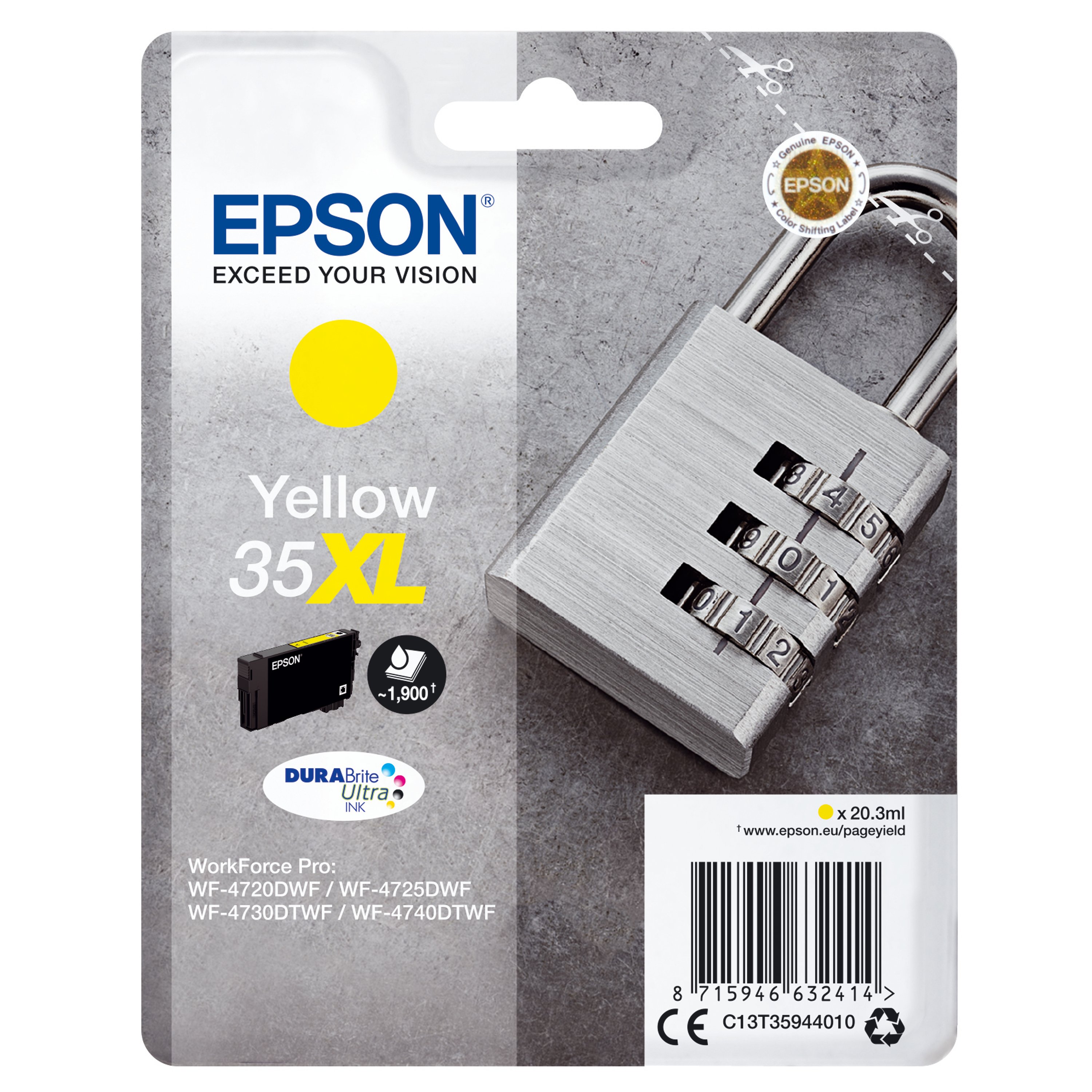 Image of Epson 35XL Padlock DURABrite Ultra Ink Cartridge High Yield Yellow C13T35944010