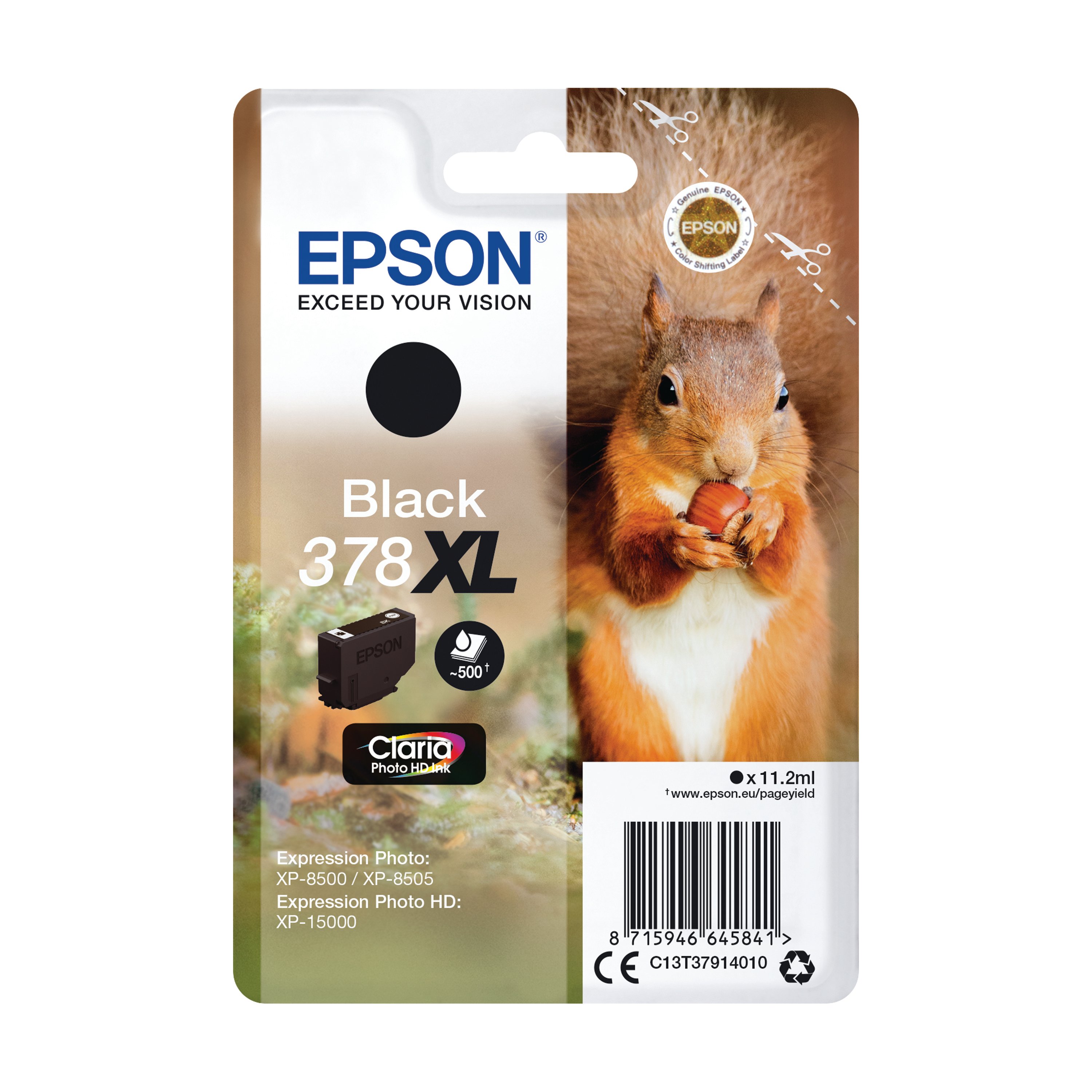 Image of Epson 378XL Squirrel Ink Cartridge High Yield Photo Black C13T37914010