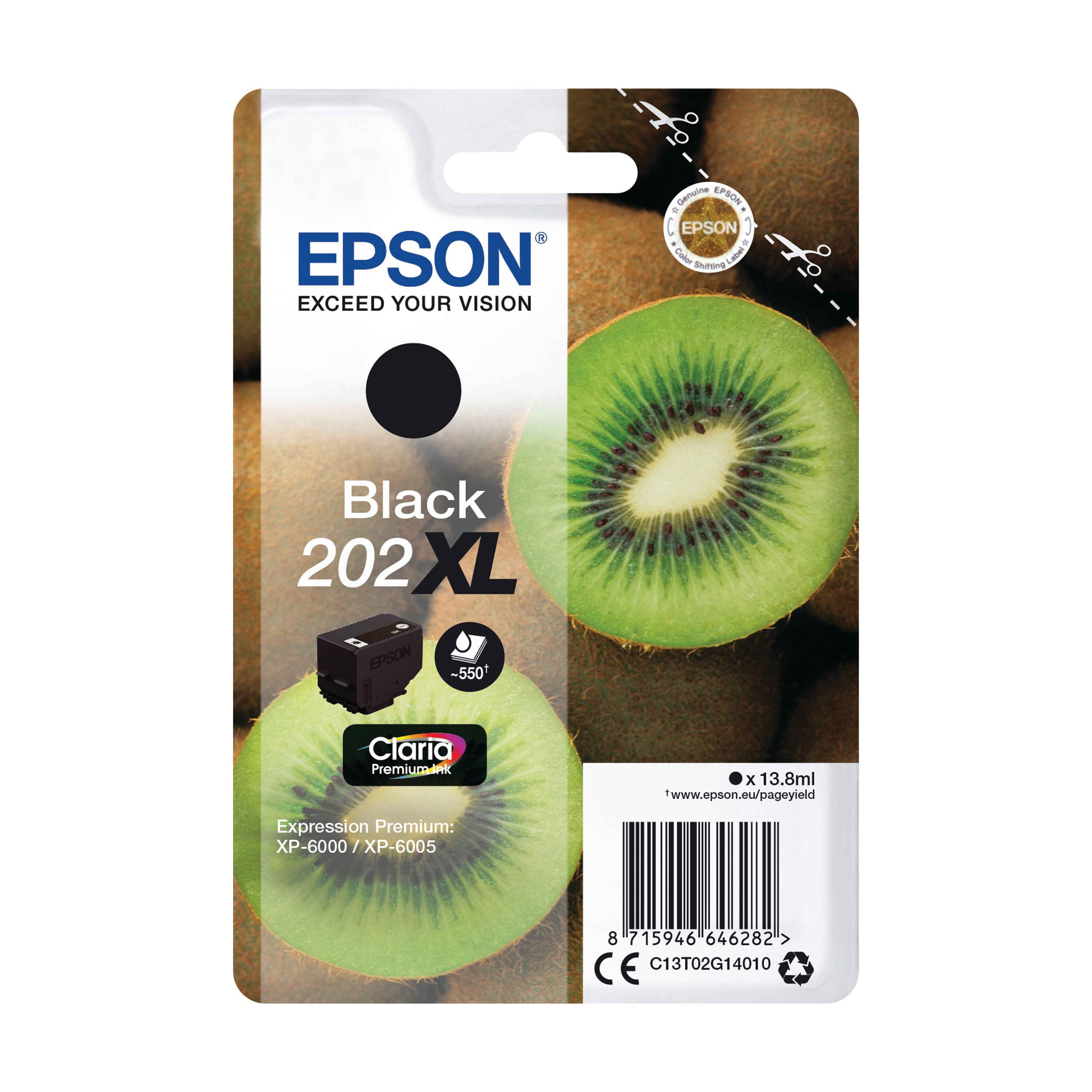 Image of Epson 202XL Kiwi Claria Premium Ink Cartridge High Yield Black C13T02G14010