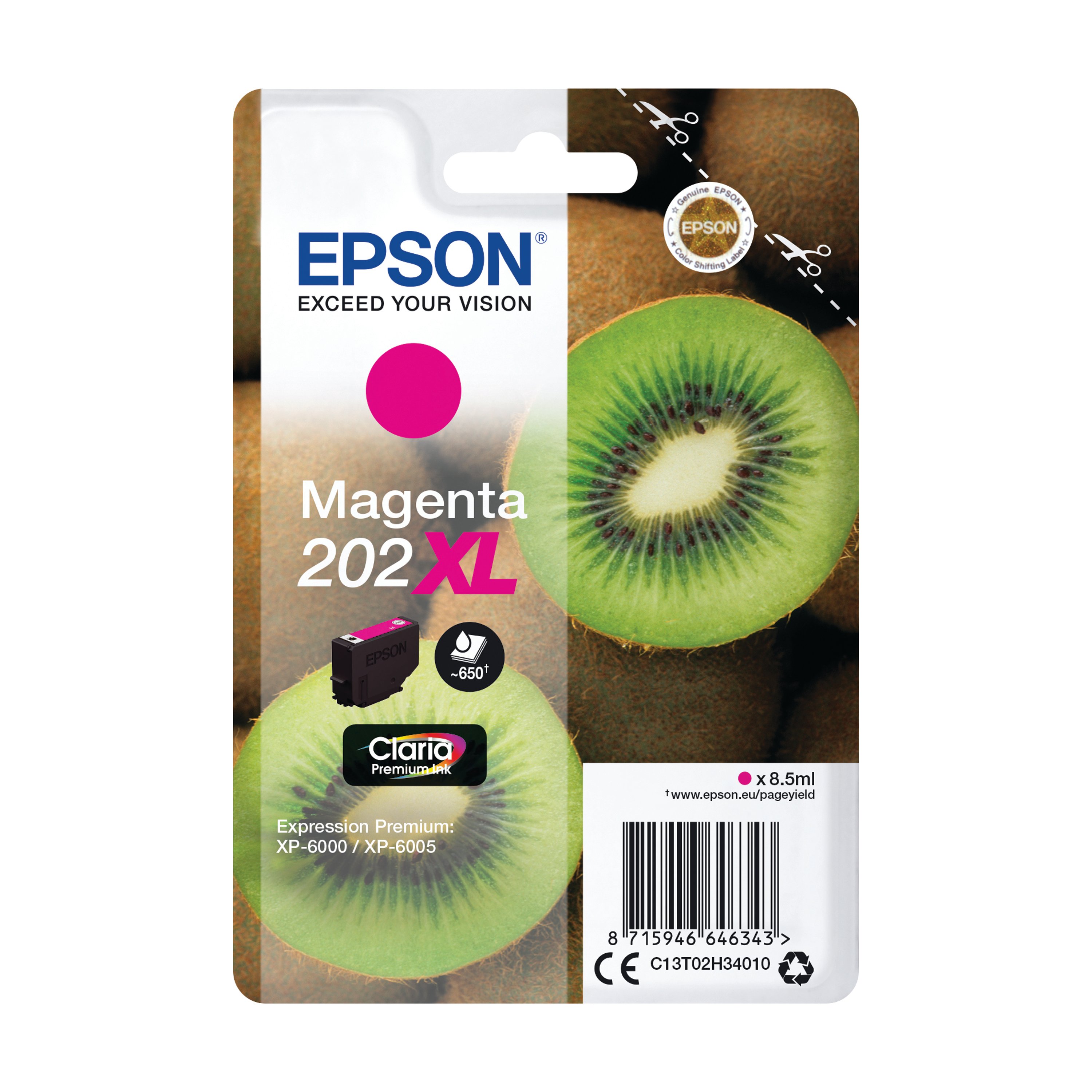 Image of Epson 202XL Kiwi Claria Premium Ink Cartridge High Yield Magenta C13T02H34010