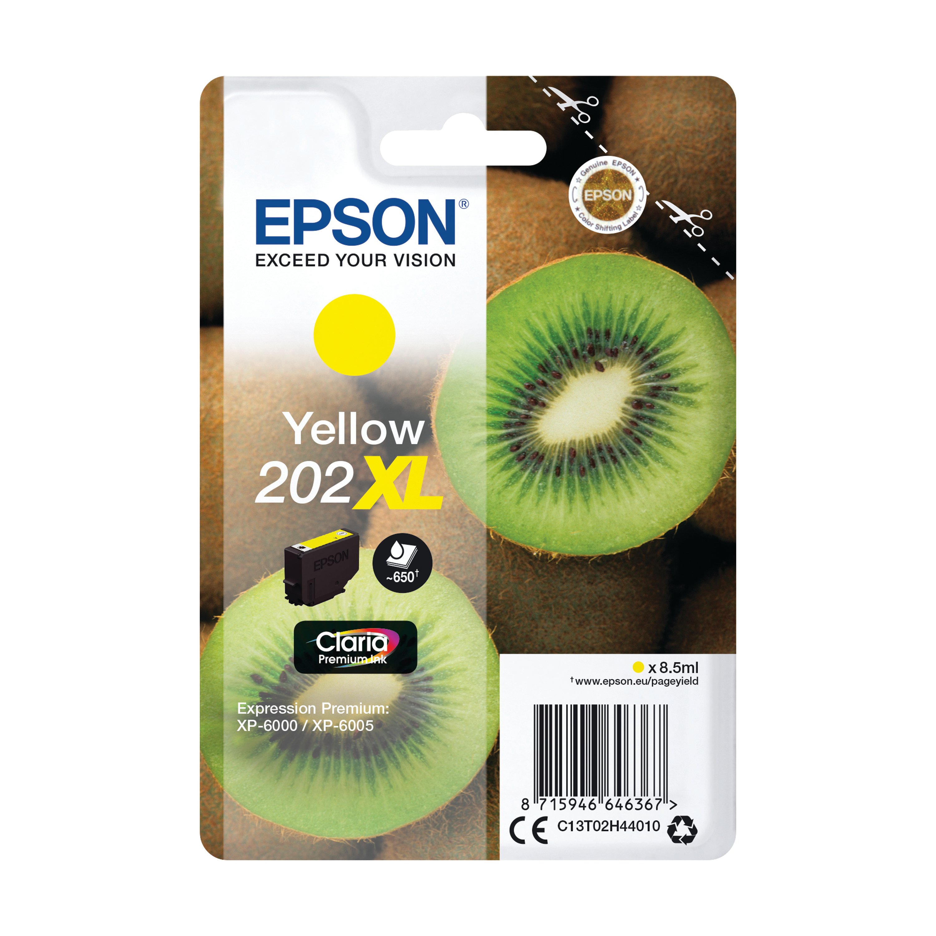 Image of Epson 202XL Kiwi Claria Premium Ink Cartridge High Yield Yellow C13T02H44010