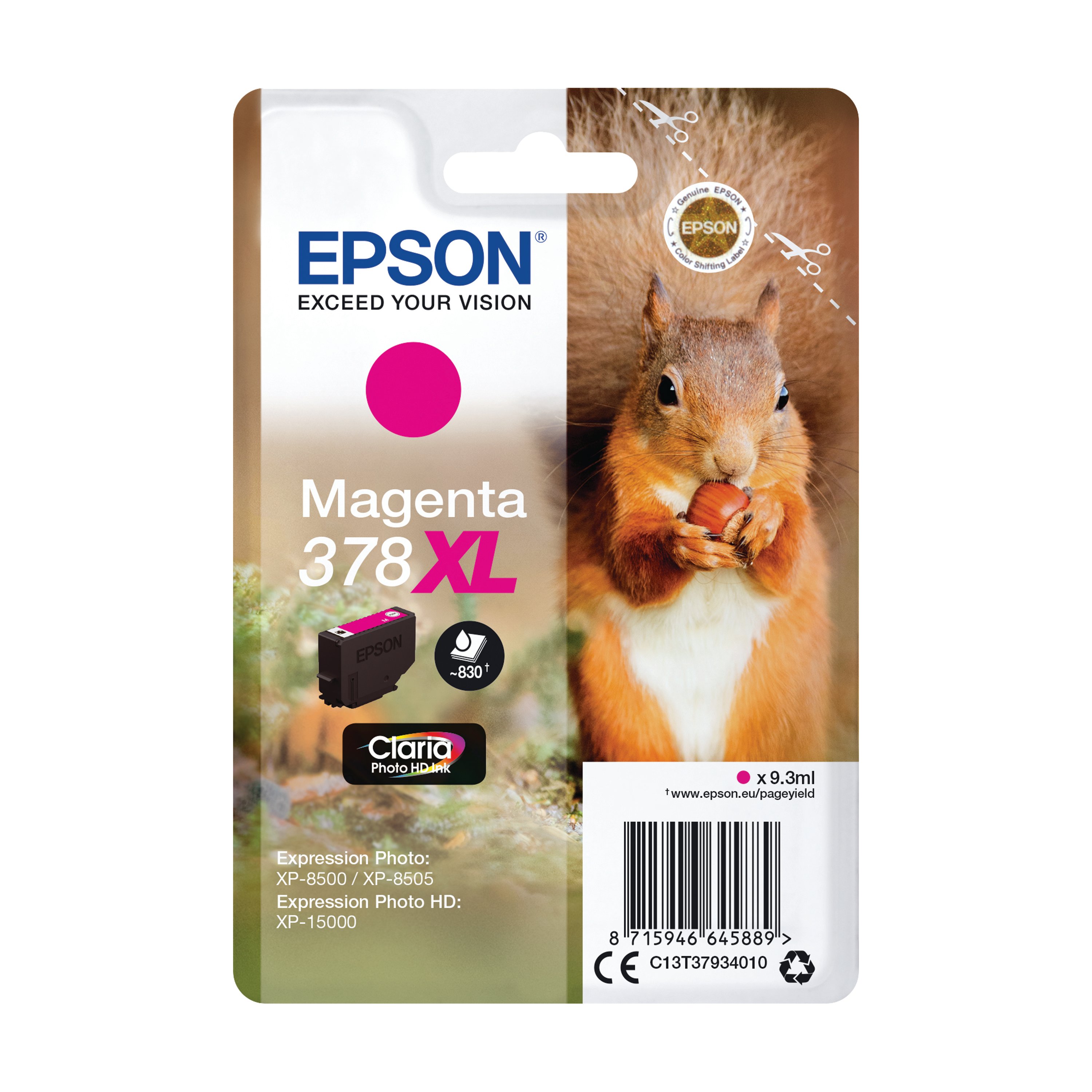 Image of Epson 378XL Squirrel Ink Cartridge High Yield Magenta C13T37934010