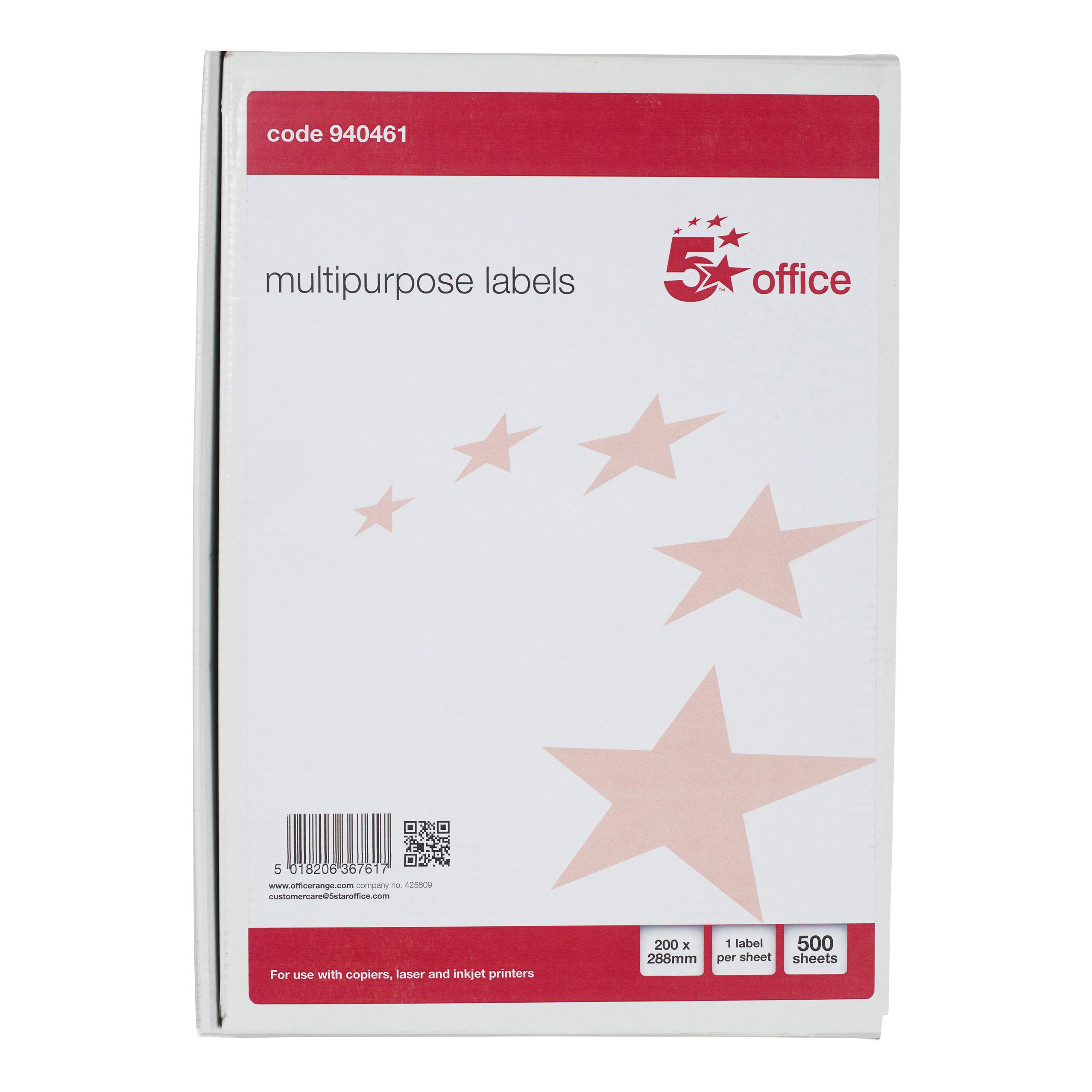 5 Star Multipurpose Labels Laser Copier Inkjet 200x288mm White (Pack of ...