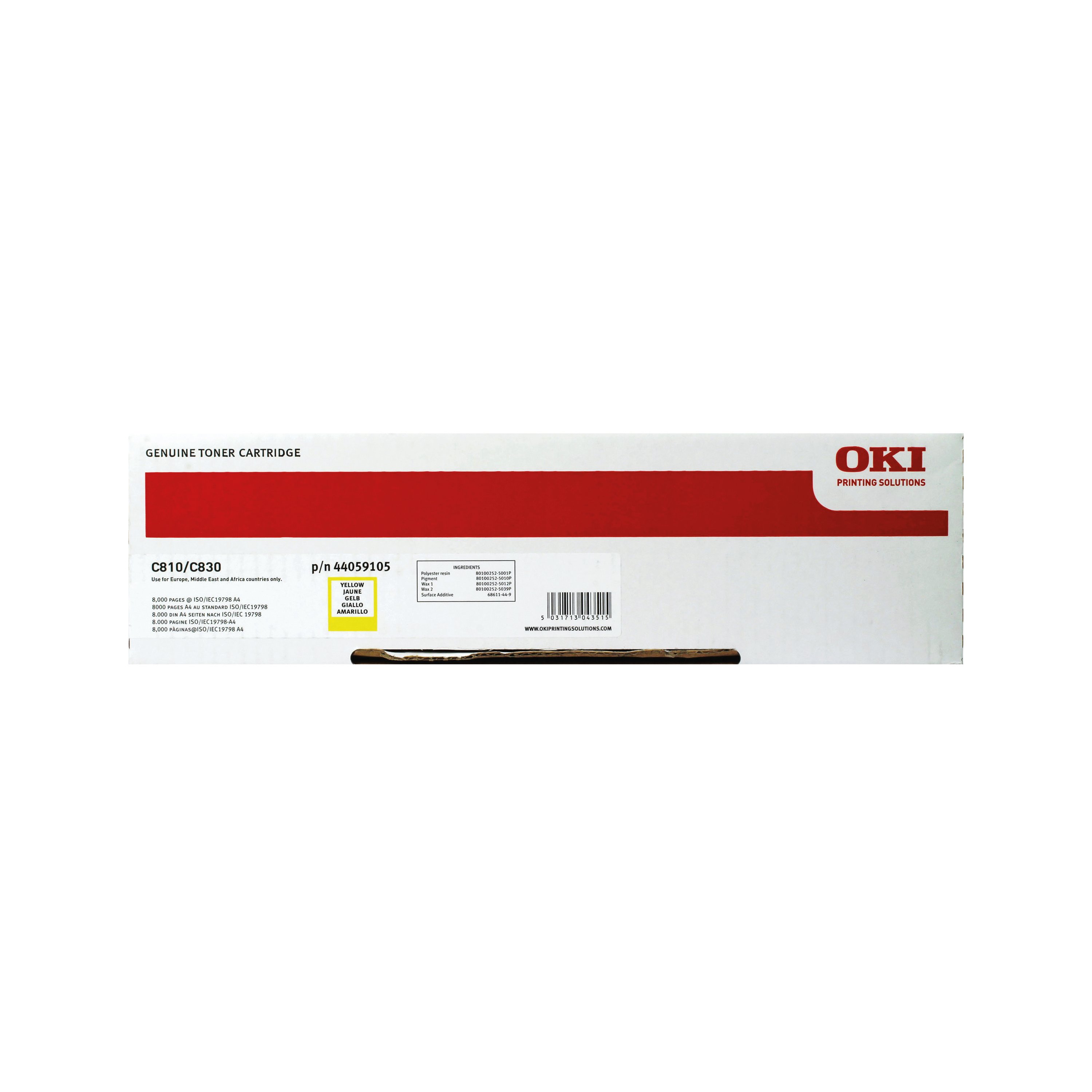 Image of Oki C810 8K Toner Cartridge Yellow 44059105